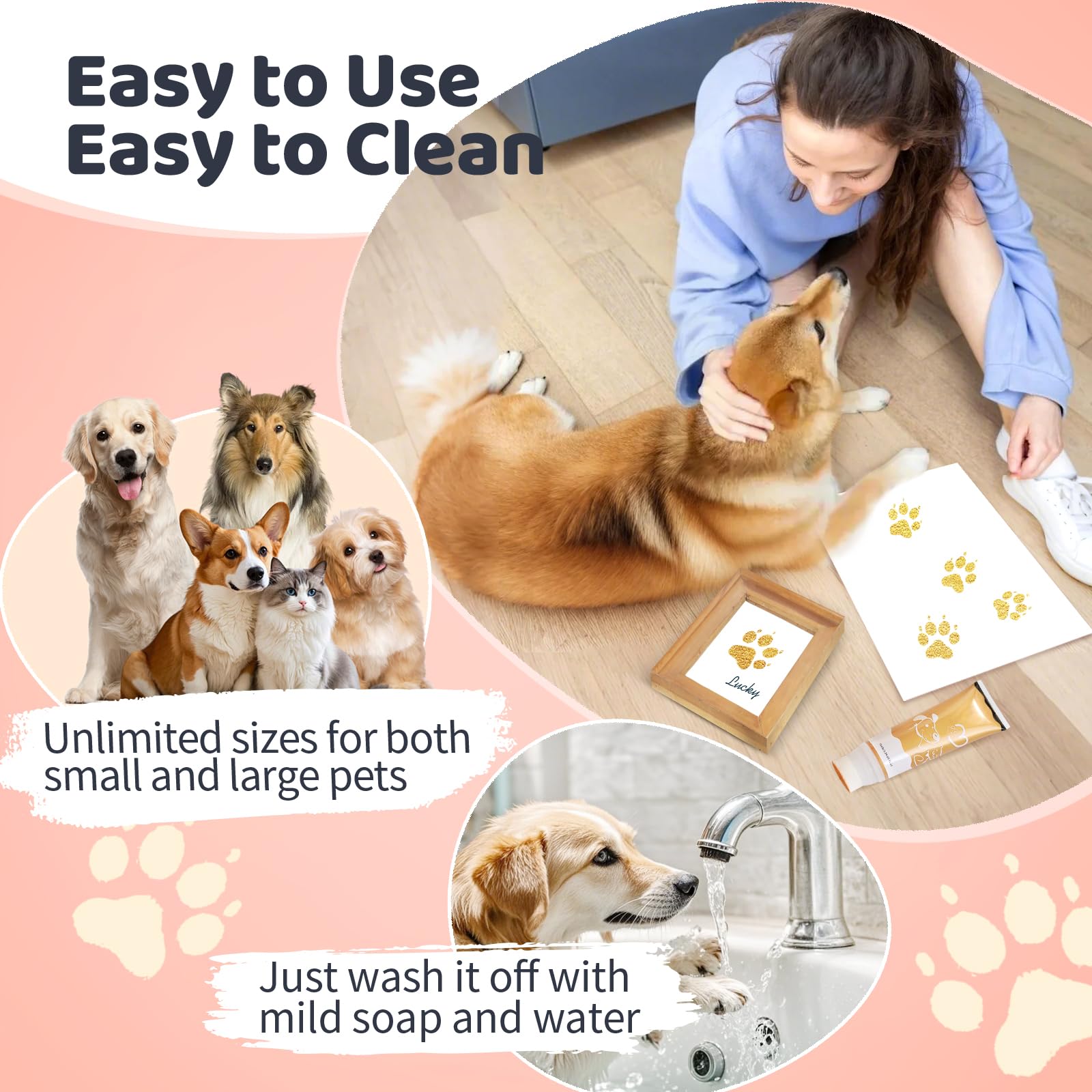 Nabance 2.54 Fl Oz Gold Pet Paw Print Friendly Ink Paint, Dog Cat Paw Print Safe Ink, Non-Toxic Acid-Free, Safe Gentle For Home