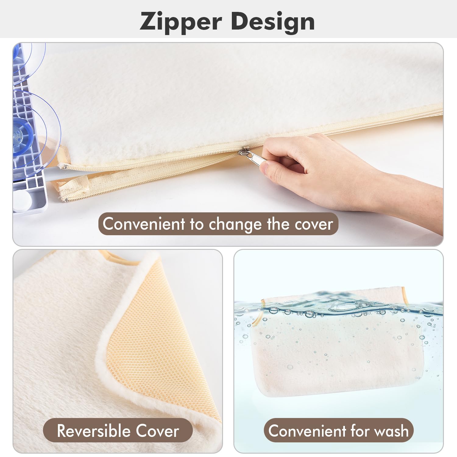 Amosijoy Cordless Cat Window Perch, Cat Hammock For Wall With 4 Strong Suction Cups, Solid Metal Frame And Two Replaceable Covers, Foldable Cat Beds For Indoor Cats (Medium-White)