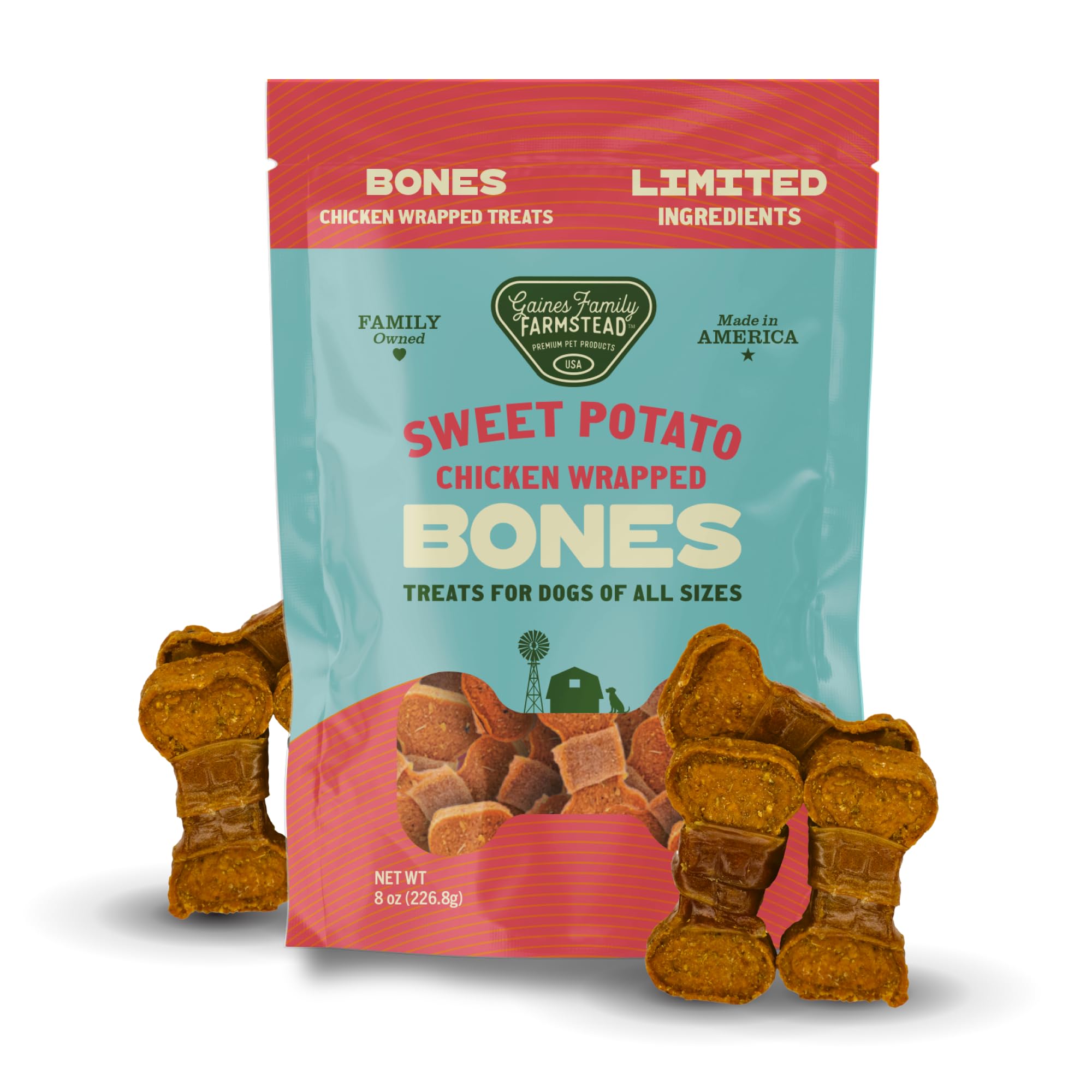 Gaines Family Farmstead Sweet Potato Chicken Wrapped Dog Bones, All Natural, Grain Free, Dog Treats for All Ages & Breeds, Great