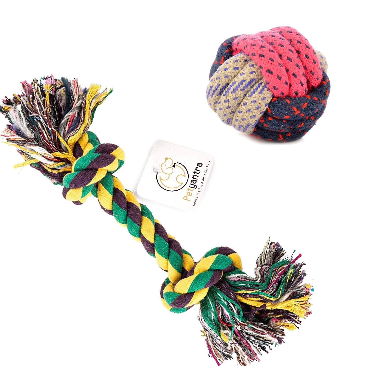 petyantra Combo of Large Chew Ball and Cotton Rope Dog Chew Toy for Young Dogs Long  Extra Durable Indestructible Dog Toy for A