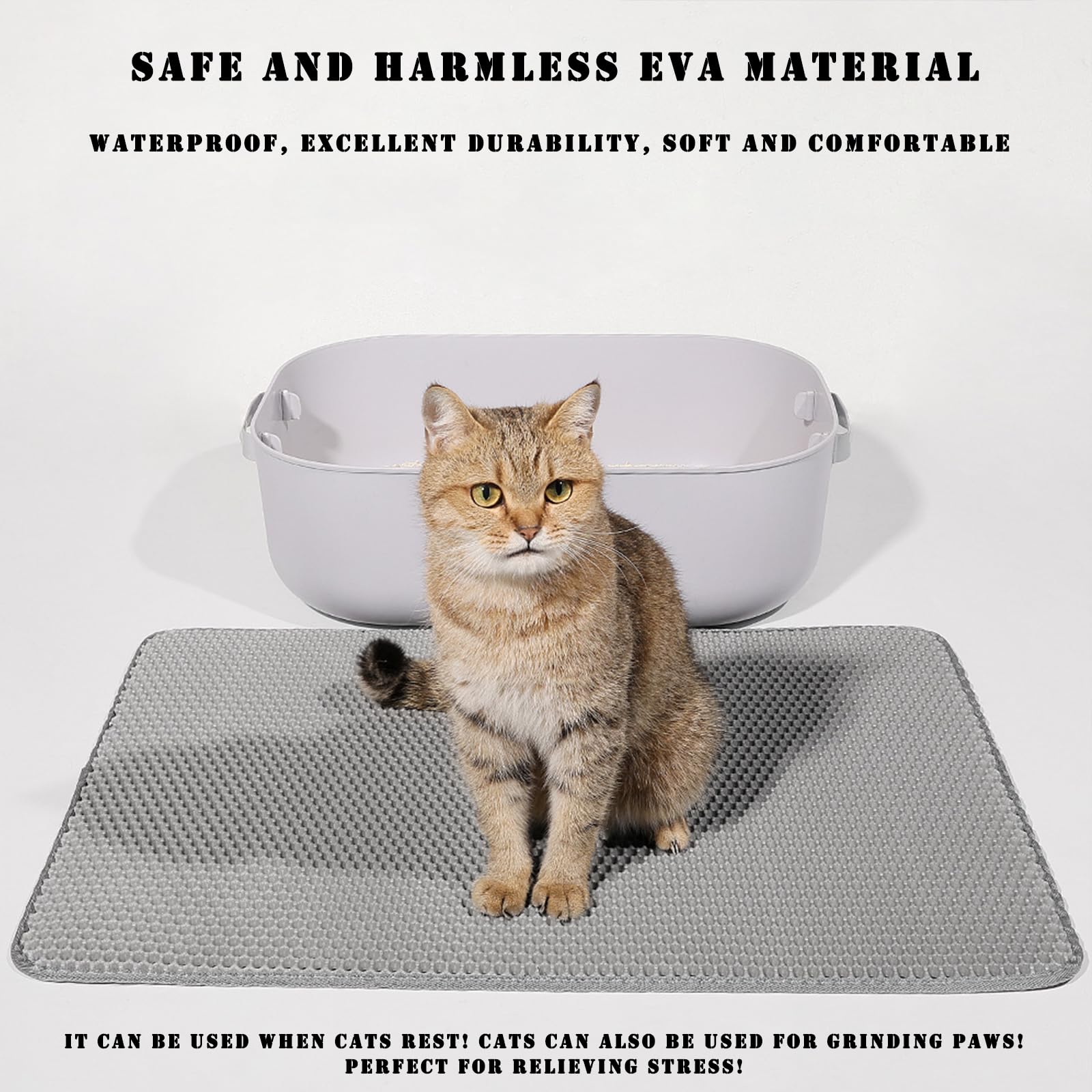 Hcy&Wld Cat Litter Mat, 45X26/35X24/30X22/24X18 Inch Double Layer Cat Litter Box Mat, Eva Non-Slip, Waterproof Urine Proof Cat L