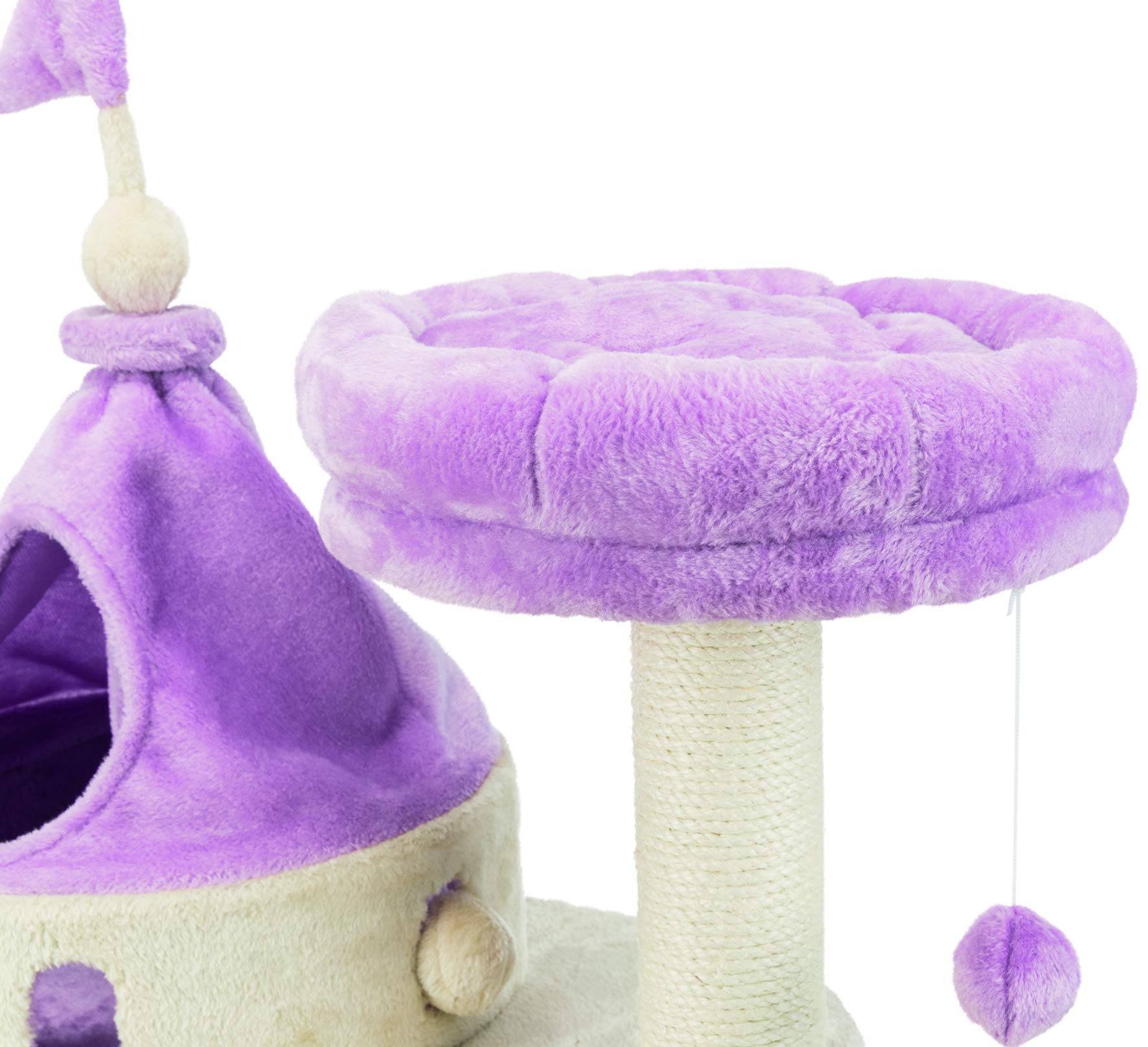 Trixie My Kitty Darling Castle Condo, Scratching Post, Cat Tree, Pom Pom, Crinkle Toy | Beige 27.5 X 14.75 X 35.25 In.