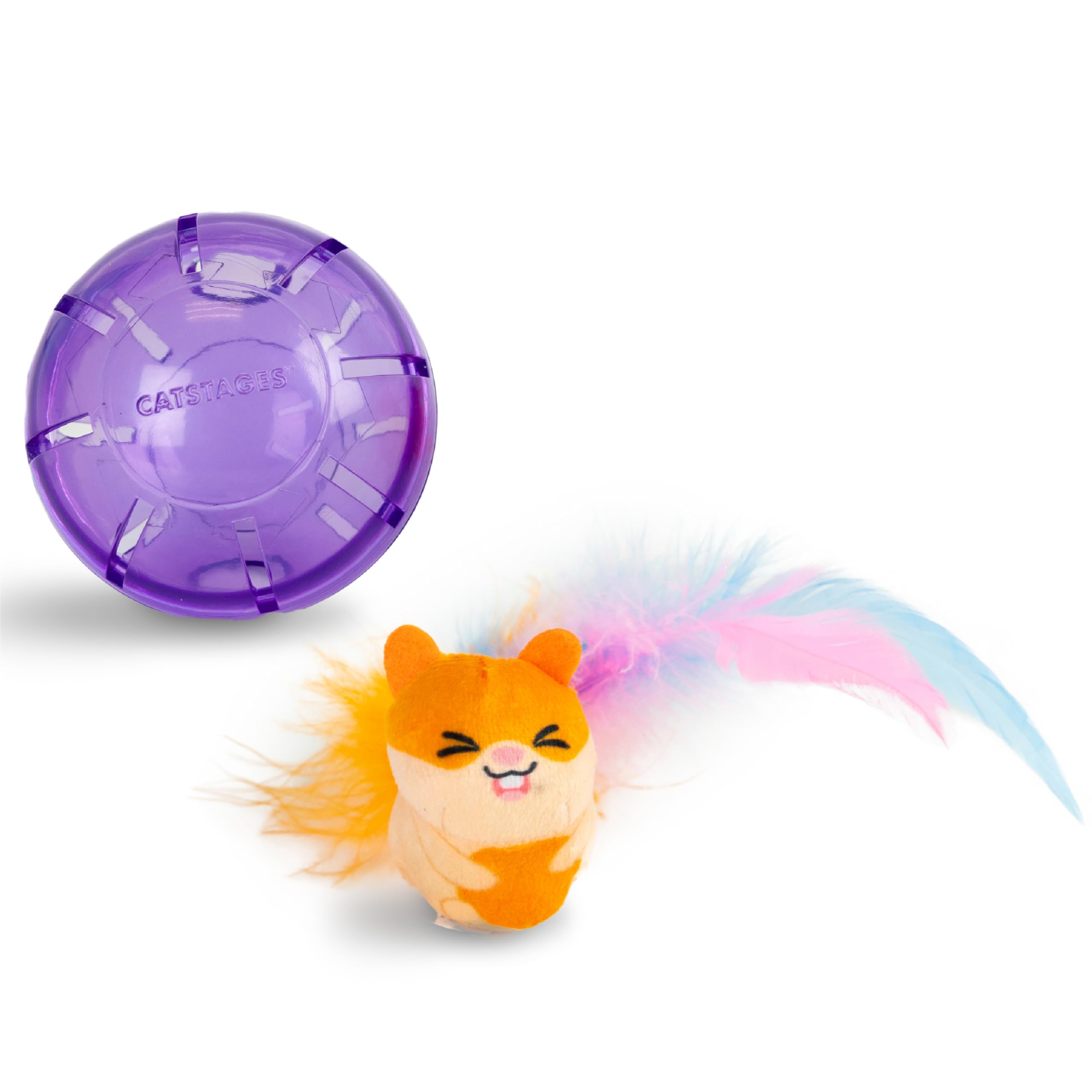 Catstages Hamster Ball Interactive Treat Stuffer For Cats With Plush Toy Inside, Purple