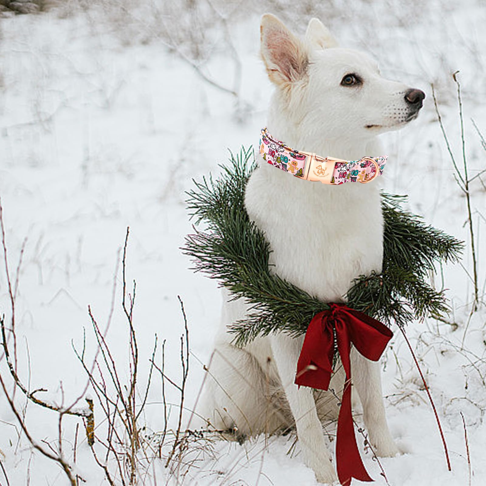 Elegant Little Tail Christmas Dog Collar, Pink Gingerbread Man Print Pet Collar Dog Durable Cute Dog Collars Winter Holiday Male