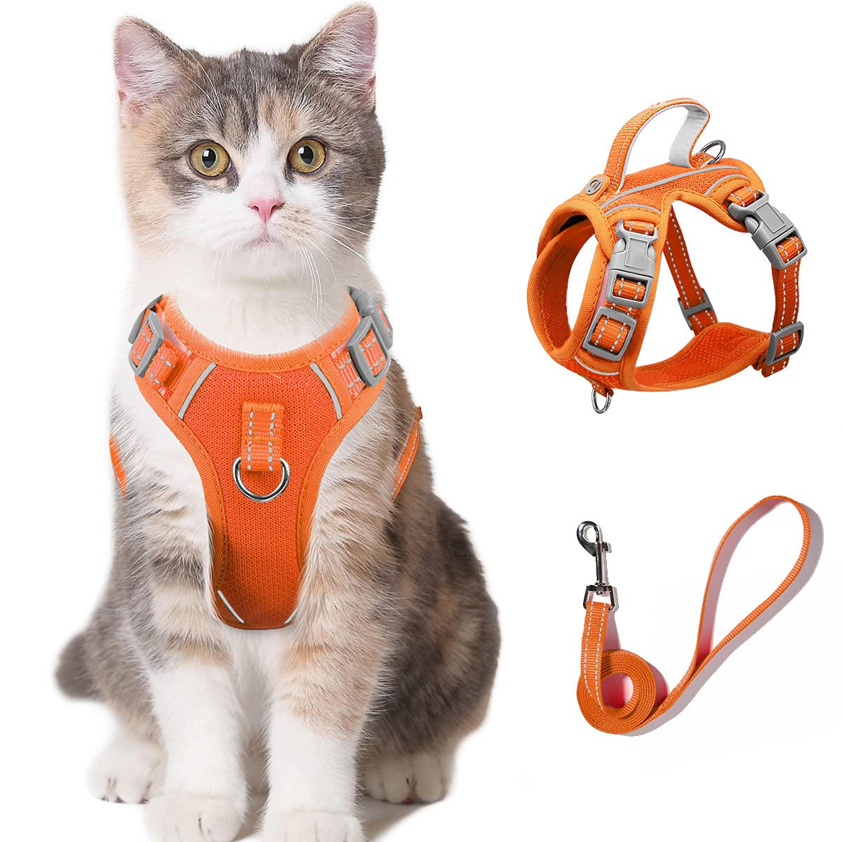 Cat Harness And Leash Set For Walking Escape Proof For Small Large Cat Kitten Harness With Id Tag Pocket (Orange,Xs)