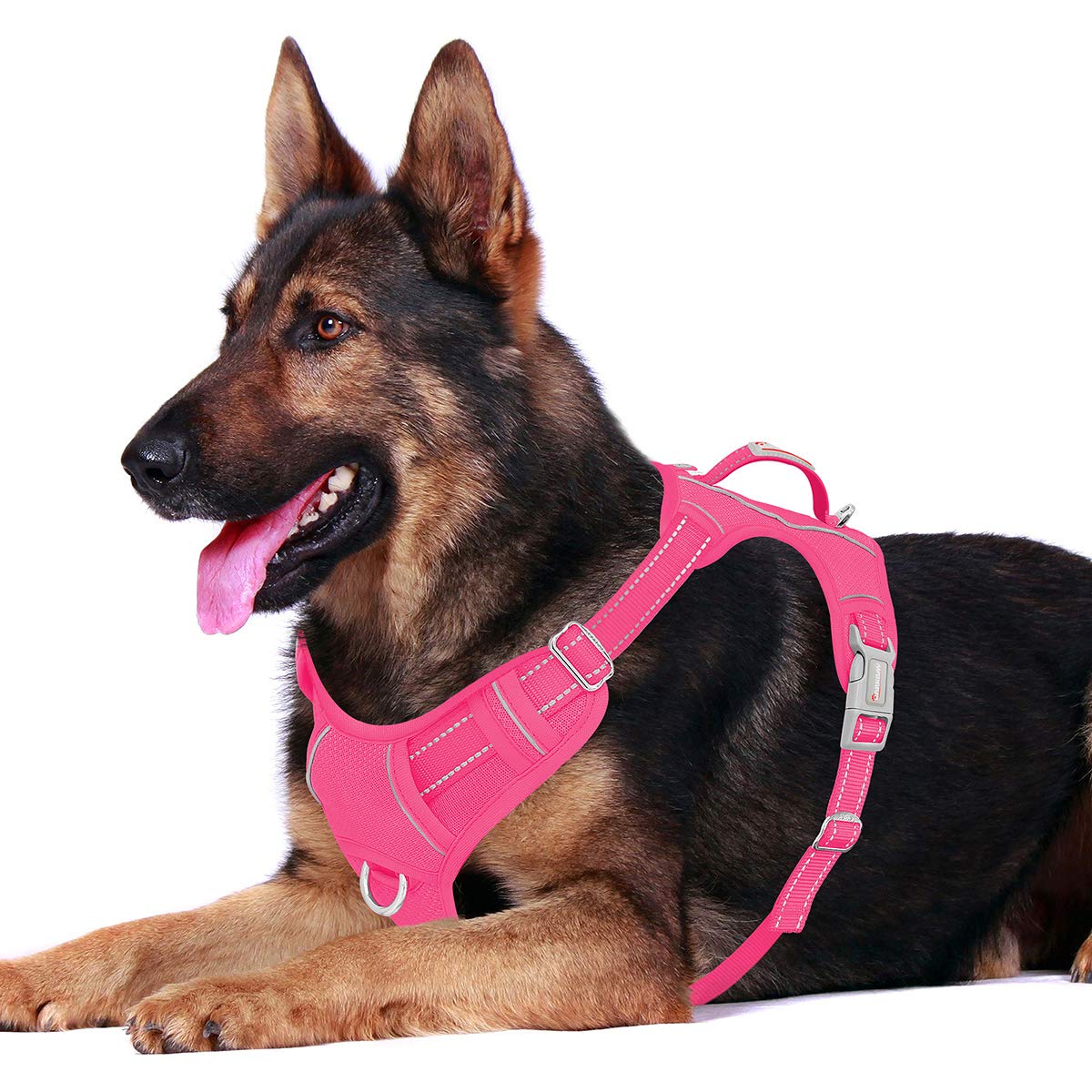 Barkbay No Pull Dog Harness Front Clip Heavy Duty Reflective Easy Control Handle For Large Dog Walking With Id Tag Pocket(Pink,X