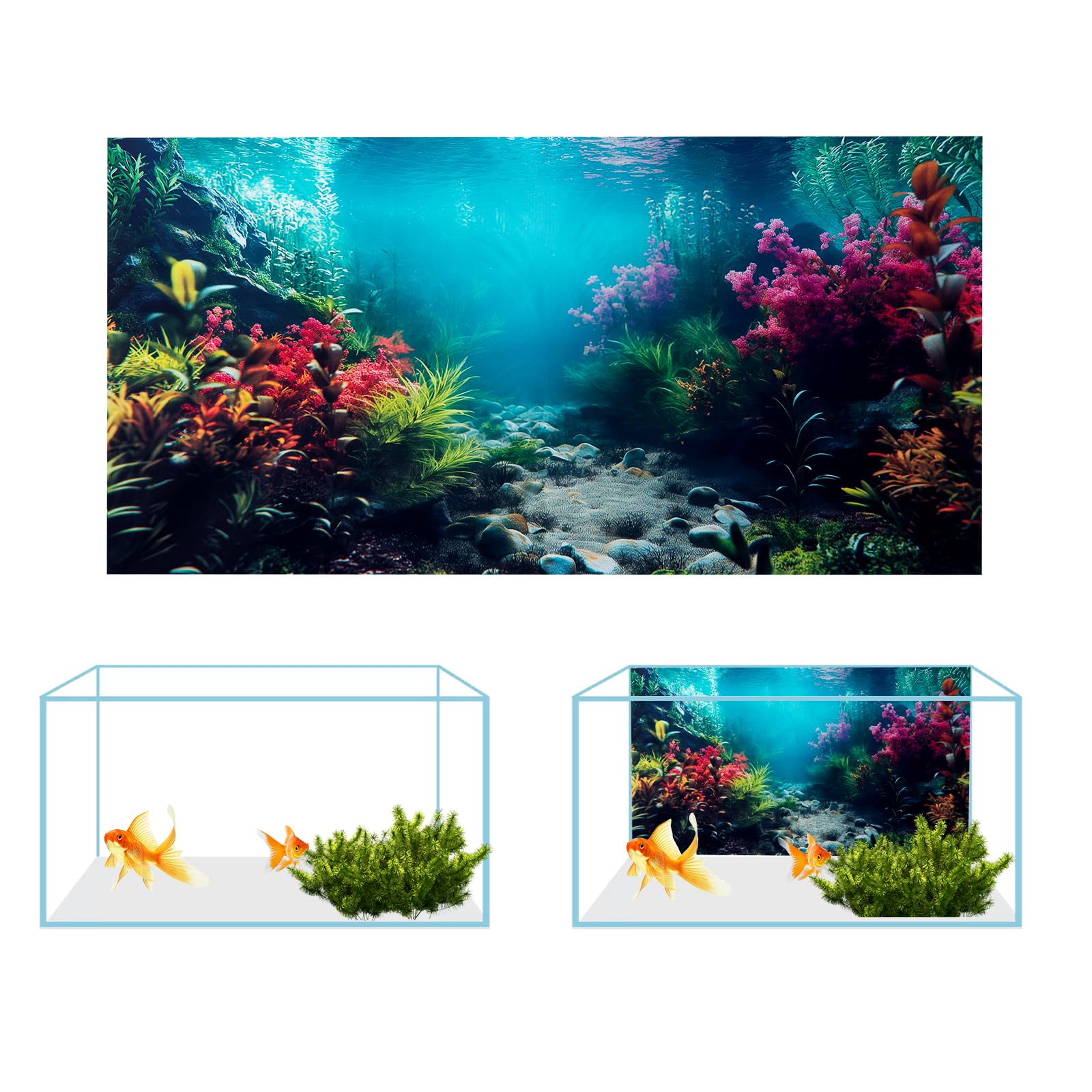 COMSUN 3 Pack Aquarium Background, 48x24 inches Polyester Aquarium Background, Cloth Fish Tank Background, Undersea Corals Sunsh