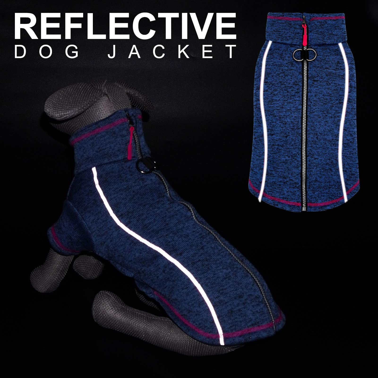 cyeollo Dog Sweater Jacket Coat with Zipper Reflective Jackets with D Ring Step in Dog Winter Coats Fleece Sweaters Pet Clothes