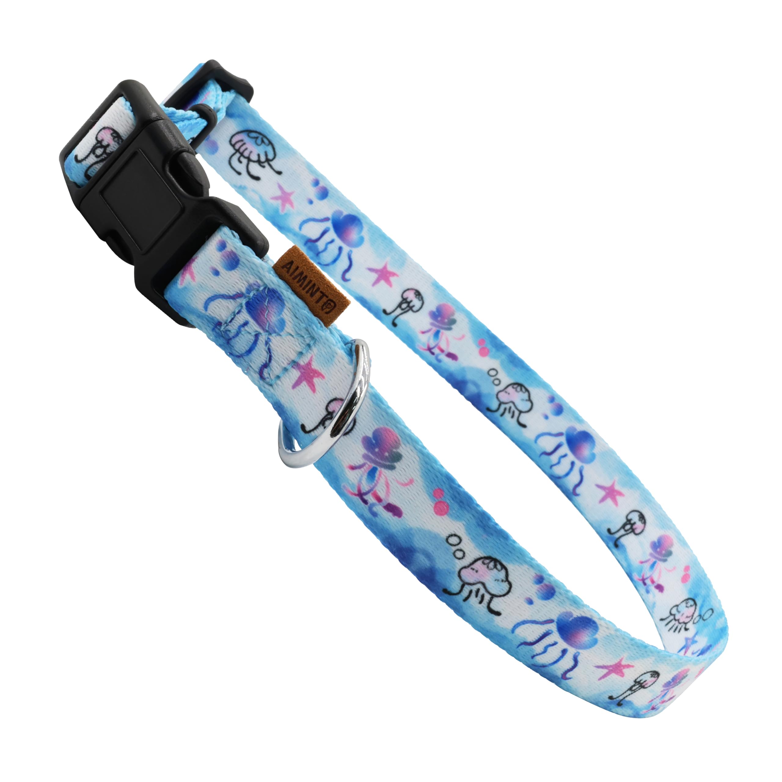 Aiminto Dog Collar, Cute Jellyfish In Ocean Pattern, Soft And Adjustable Collar With Quick Release Buckle (S (Neck 11-18', Widt