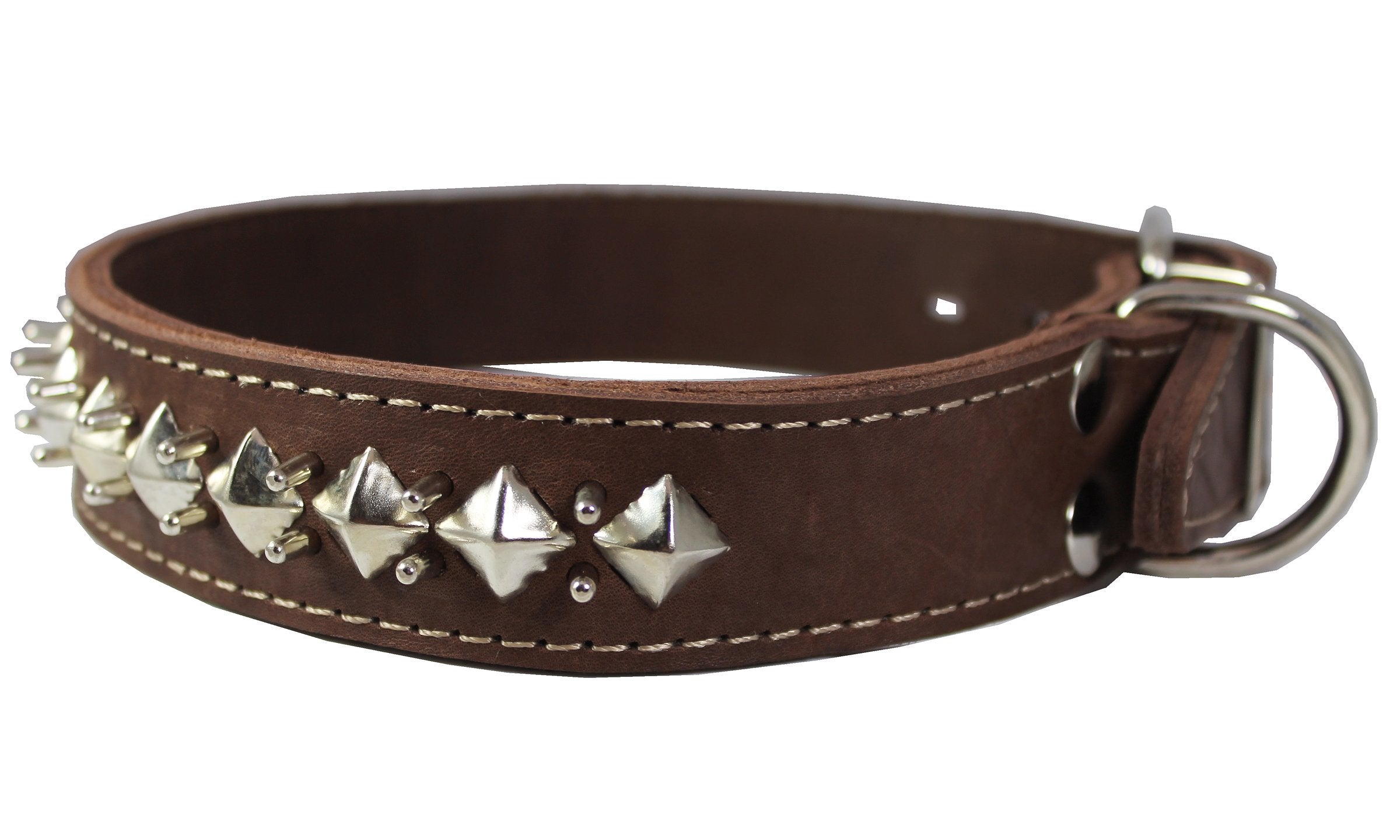 Thick Genuine Leather Spiked Studded Dog Collar 1.5' Wide Sized To Fit 18'-22' Neck. Retriever, Doberman, Rottweiler, Bulldog