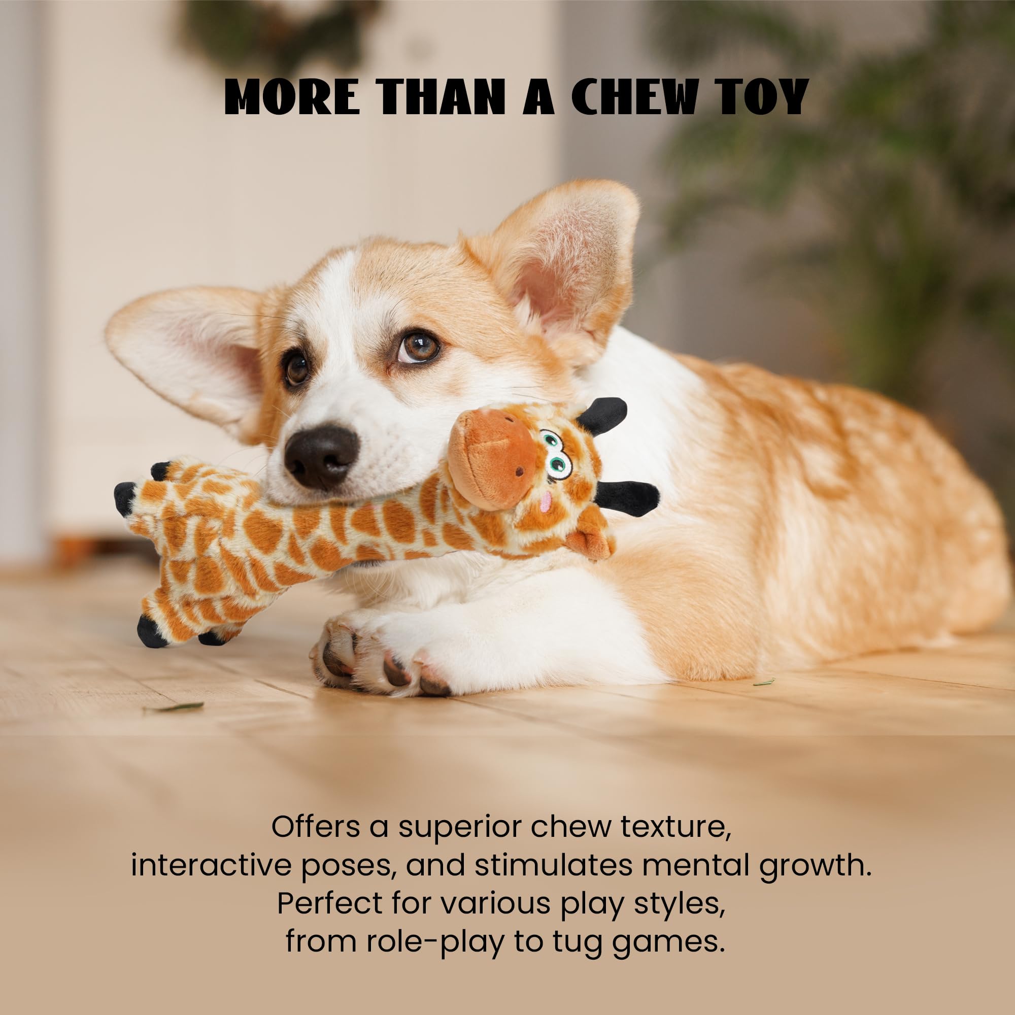 Nocciola Twistable Giraffe Pup Dog Toy, Interactive Stuffed Plush Crinkle Puppy Supplies For Small Medium Breeds To Keep Them Bu