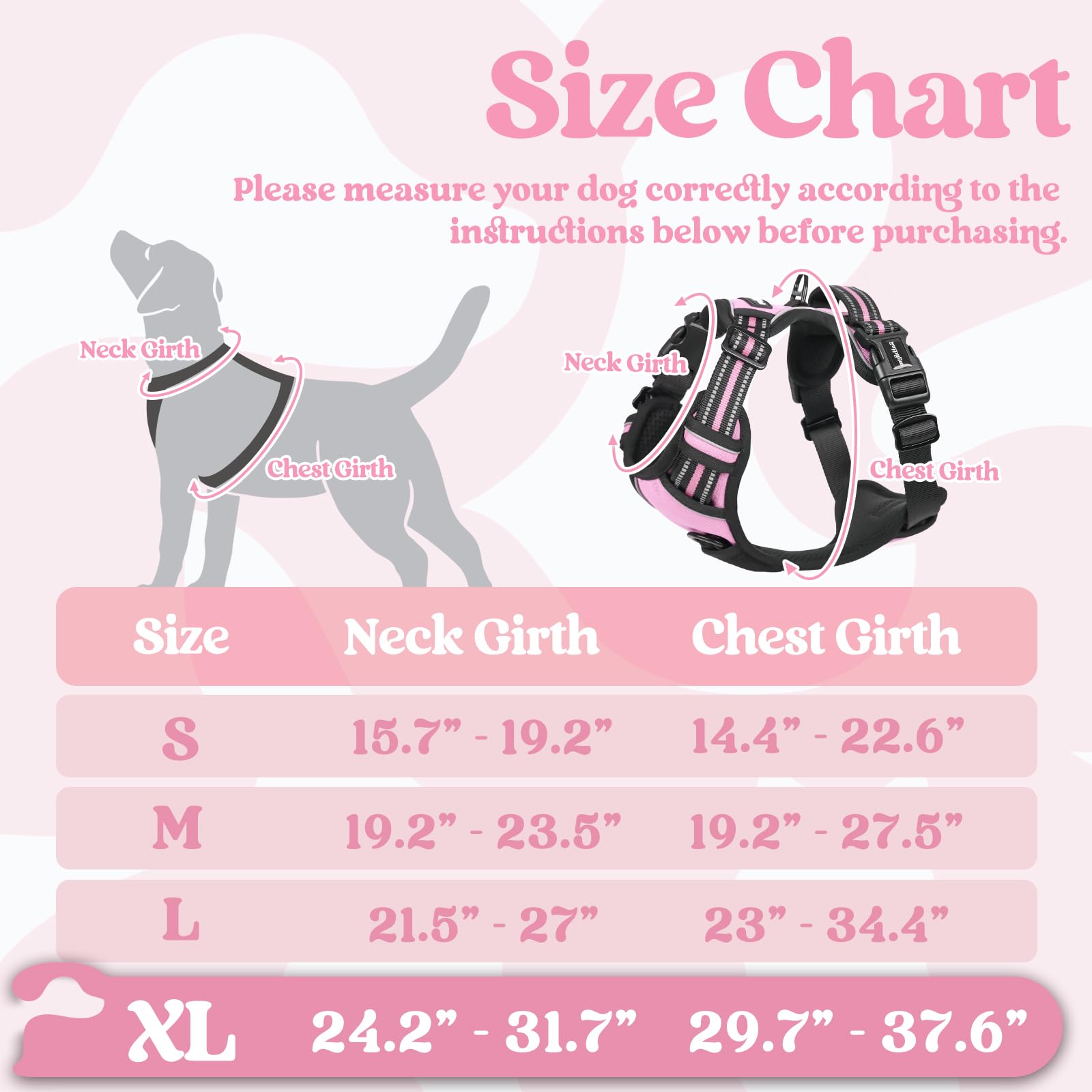 Rabbitgoo Dog Harness For Large, No Pull Pet Harness With 3 Buckles, Adjustable Soft Padded Pooch Vest With Instant Control Handle, Easy Walking Reflective Pet Vest For Extra Large Dogs, Pink, Xl