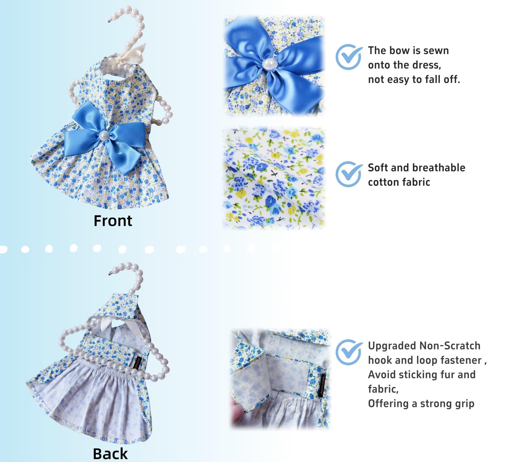 Msnfoasm Floral Print Dog Dress With Satin Bow And Pearl For Small Dogs Girl,Cat Apparel,Blue, Xx-Small