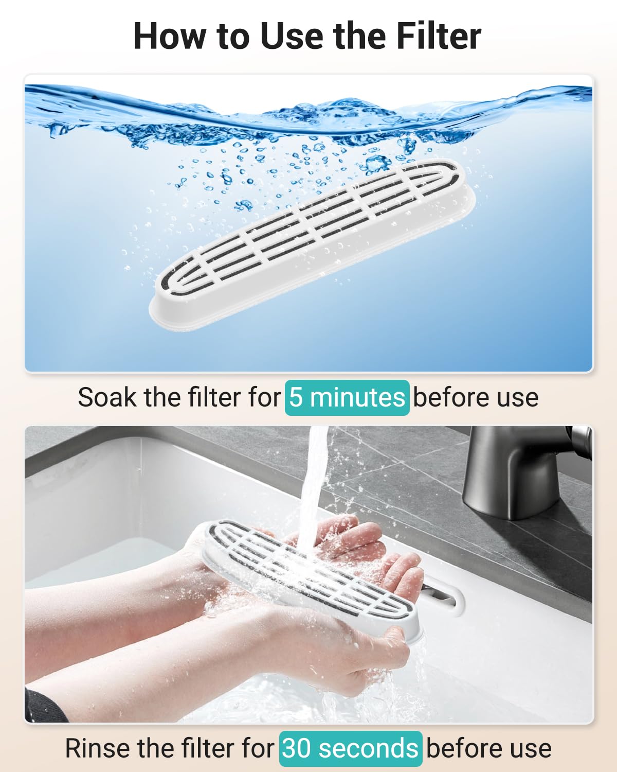 Ft999 Cat Water Fountain Filter, 4 Packs Replacement Filters & 4 Packs Pump Filter Sponges For Wireless Cat Water Fountain Stain