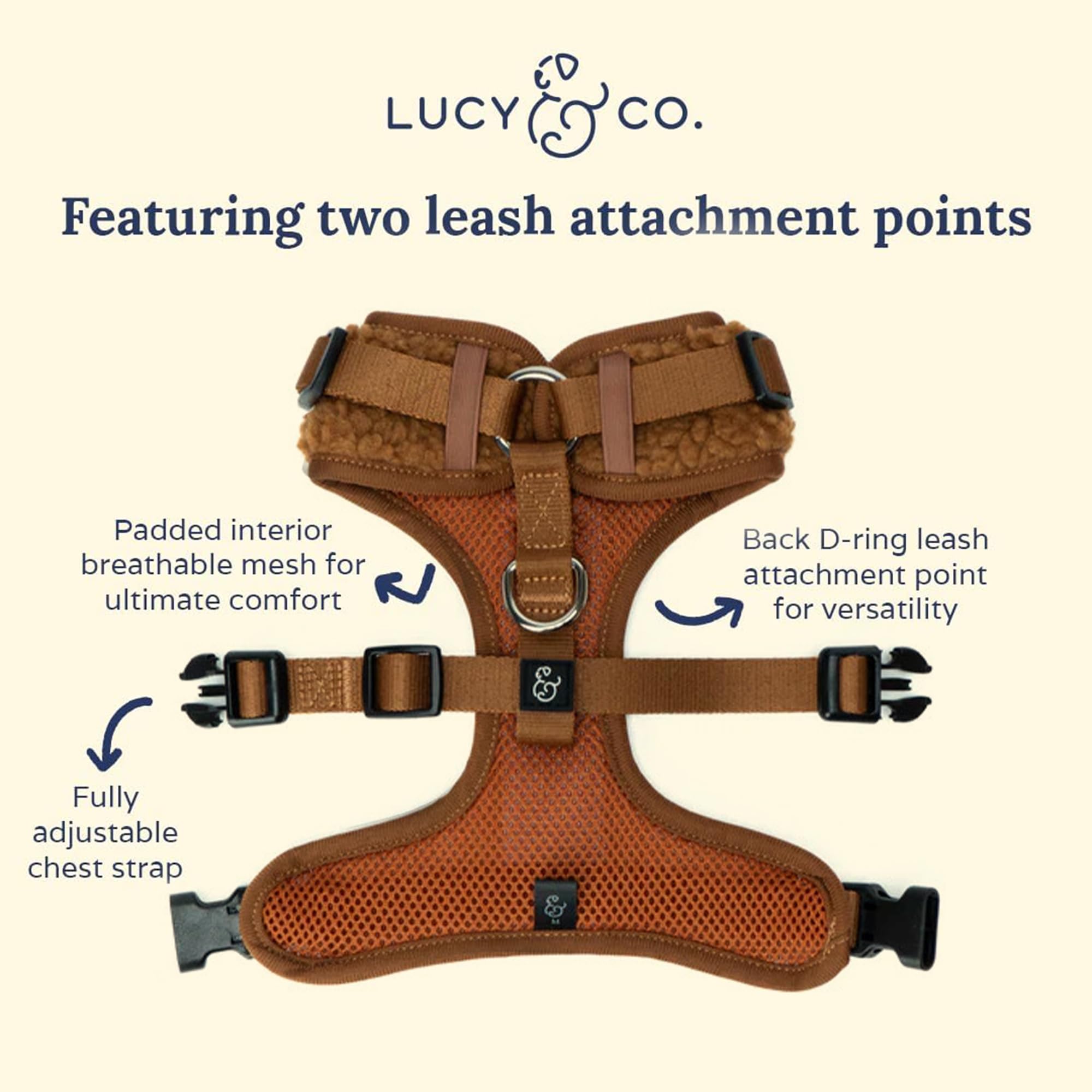 Lucy & Co. Cute No-Pull Cinnamon Teddy Harness - Stop Pulling & Walk Easy - Harness Available in XS-XL for Small, Medium, and La