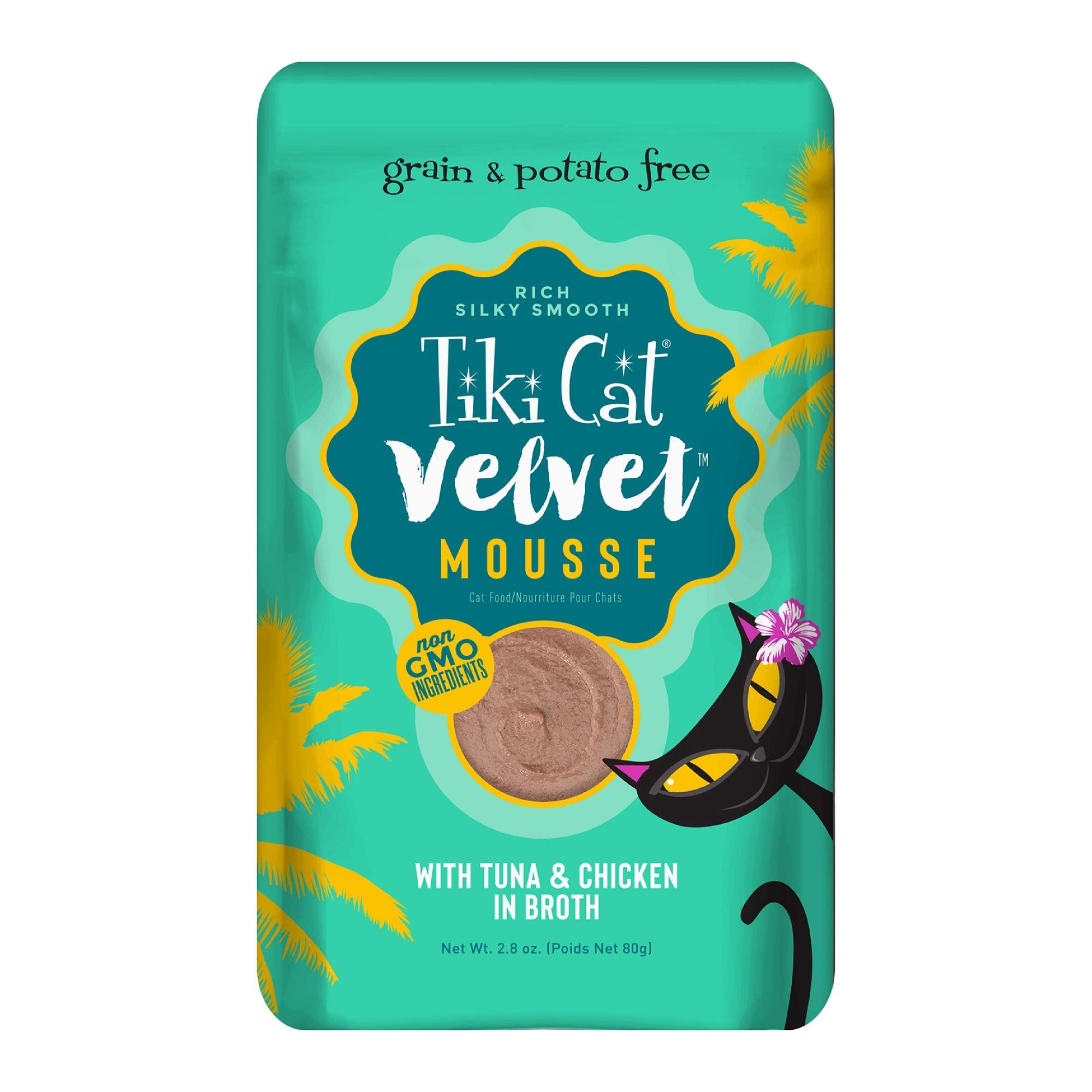 Tiki Pets Tiki Cat Velvet Mousse Grain-Free Wet Food with a Silky-Smooth Texture for Adult Cats & Kittens, 2.8oz, 12pk, Tuna & C