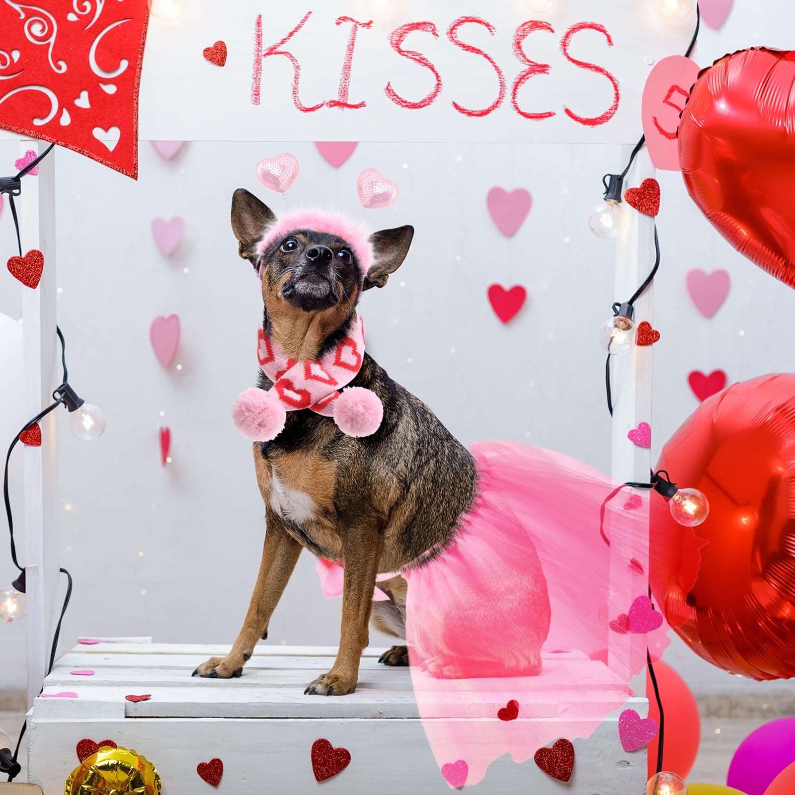 Siltriangle 3 Pcs Valentine'S Day Dog Costume Set Including Pink Valentines Love Headband Valentines Dog Tutu Dress Cute Pet Tut