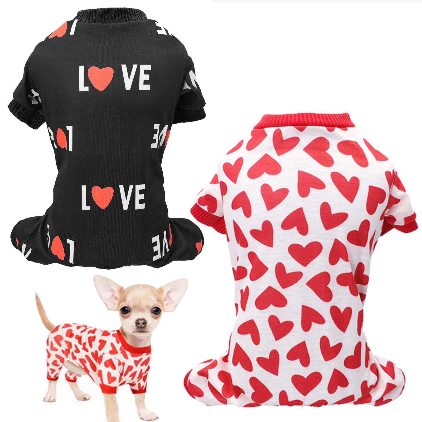 T2Y Dog Pajamas, 2 Pack X Large Pet Costume, Sweet Heart Pjs, Spring Dogs Clothes, Dog Onsie With Feet For All Season Outdoor Or