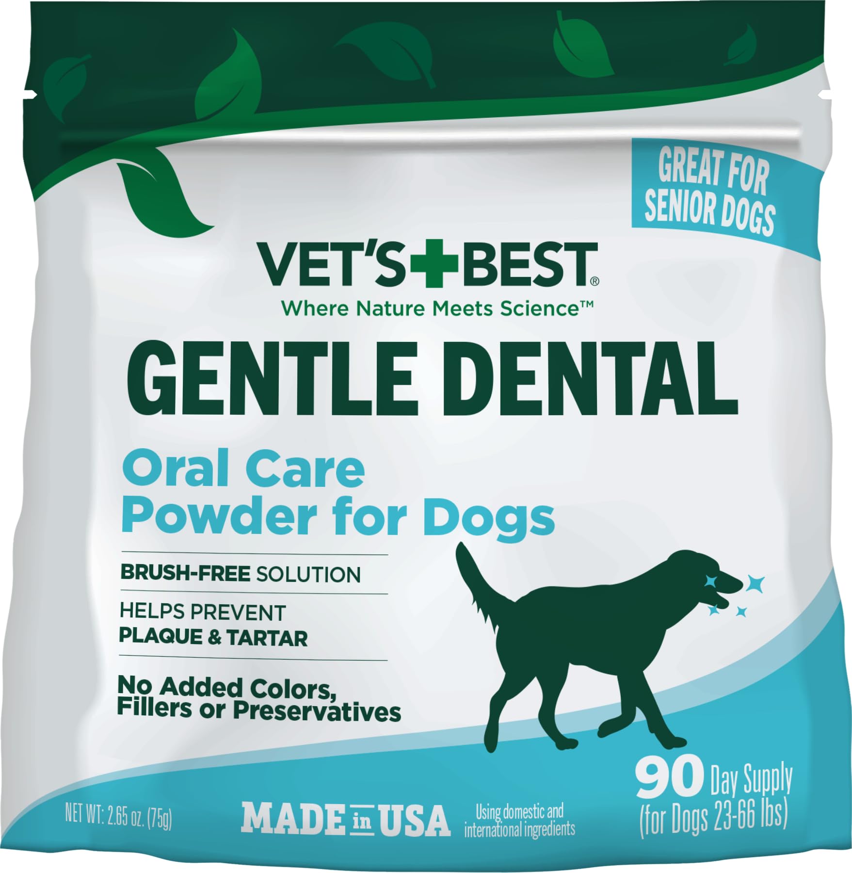 Vets Best Dog Teeth Cleaning Powder, Brush-Free Canine Teeth Cleaner & Breath Freshener, Plaque Remover for Teeth, Dog Dental Po