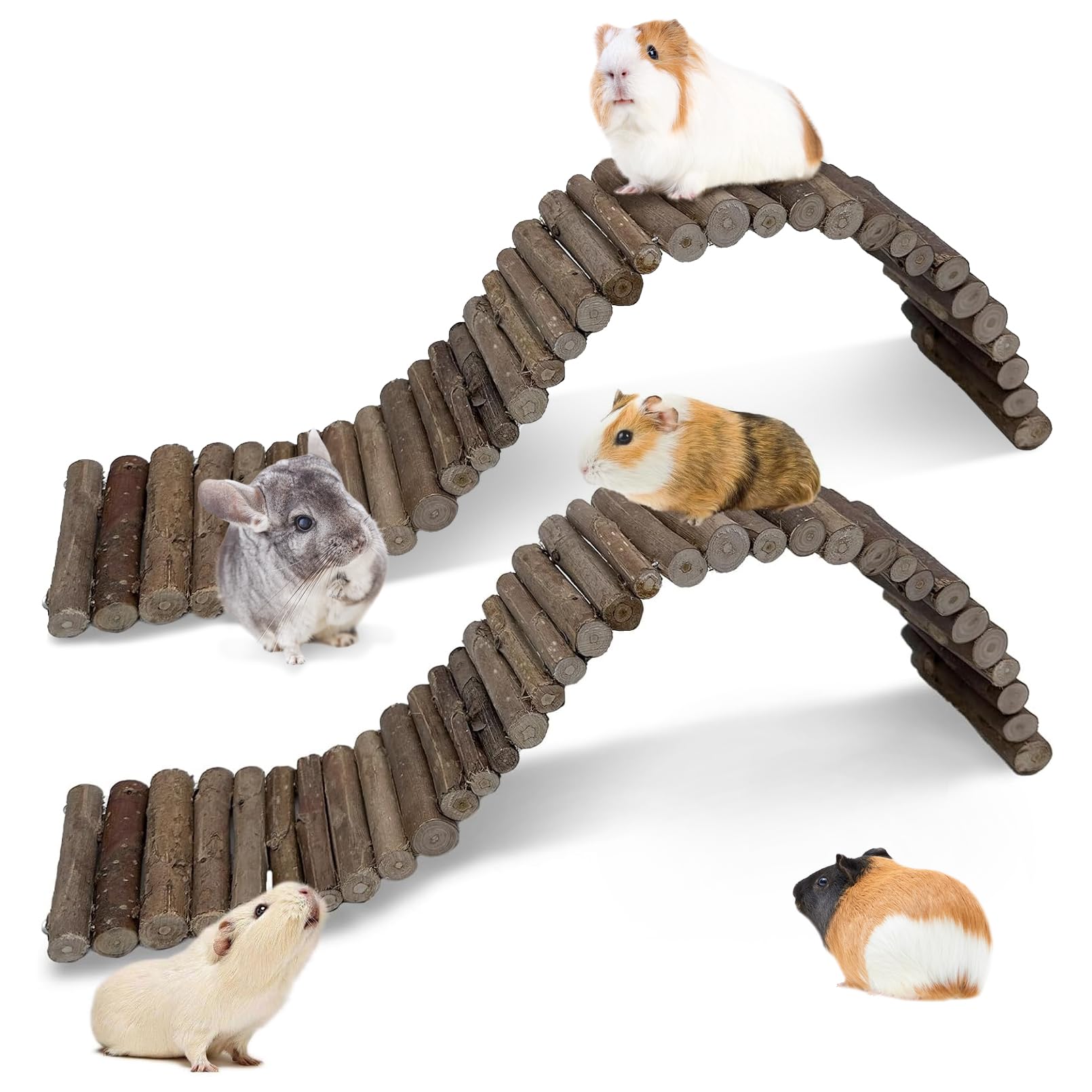 Hamiledyi 2Pcs Natural Wood Hamster Climbing Ladder & Hideout Toy - Multi-Size Small Animal Cage Accessories For Syrian Hamsters