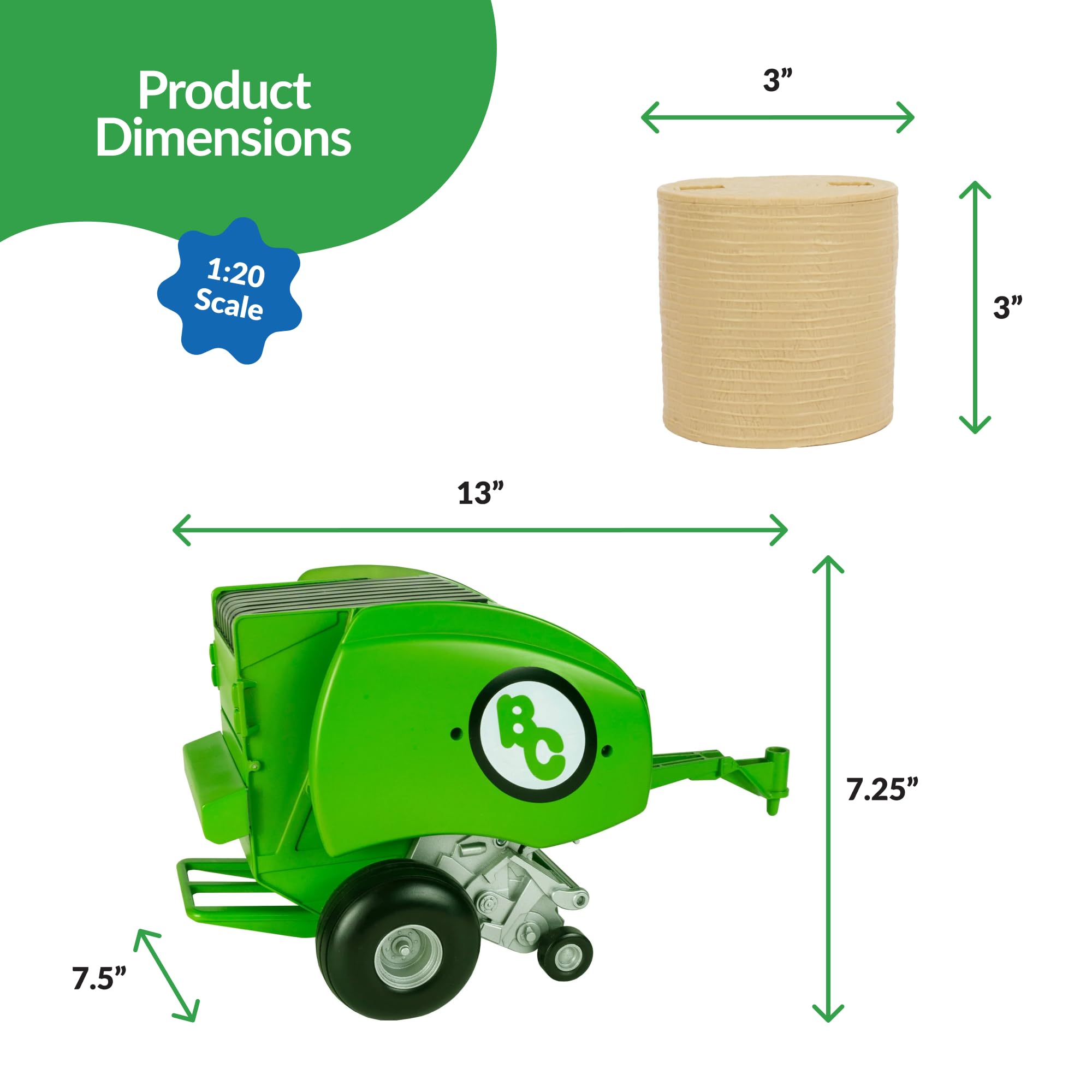 Big Country Toys Round Baler - Toy Hay Baler - 1:20 Scale - Farm Toys - Proprietary Blend Of Plastic - Durable & Lifelike - Playable & Collectible