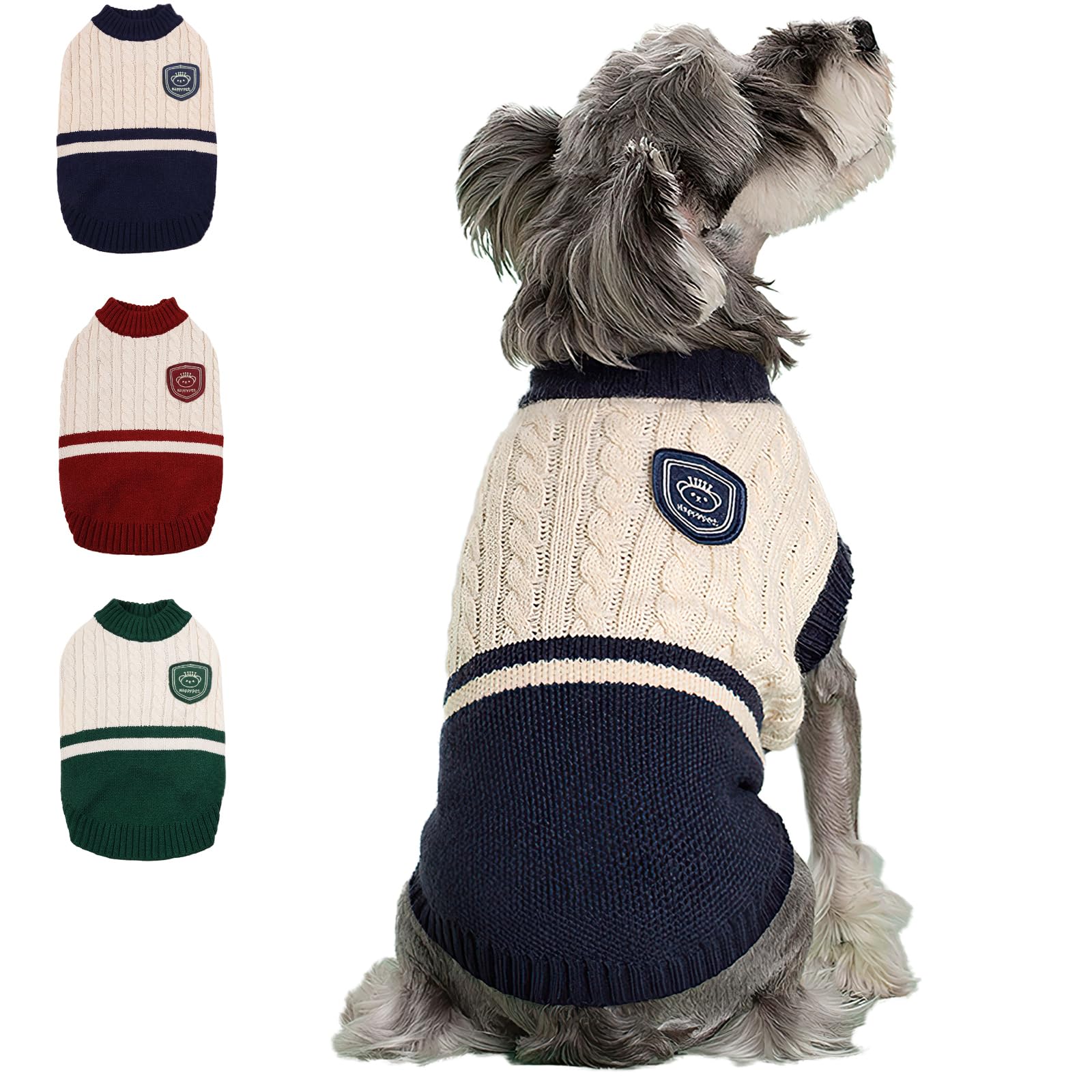 Preppy Puppy Sweater - Knitted For Small & Medium Dogs, Warm Winter & Fall, Girl & Boy Dog Clothes, Christmas Style