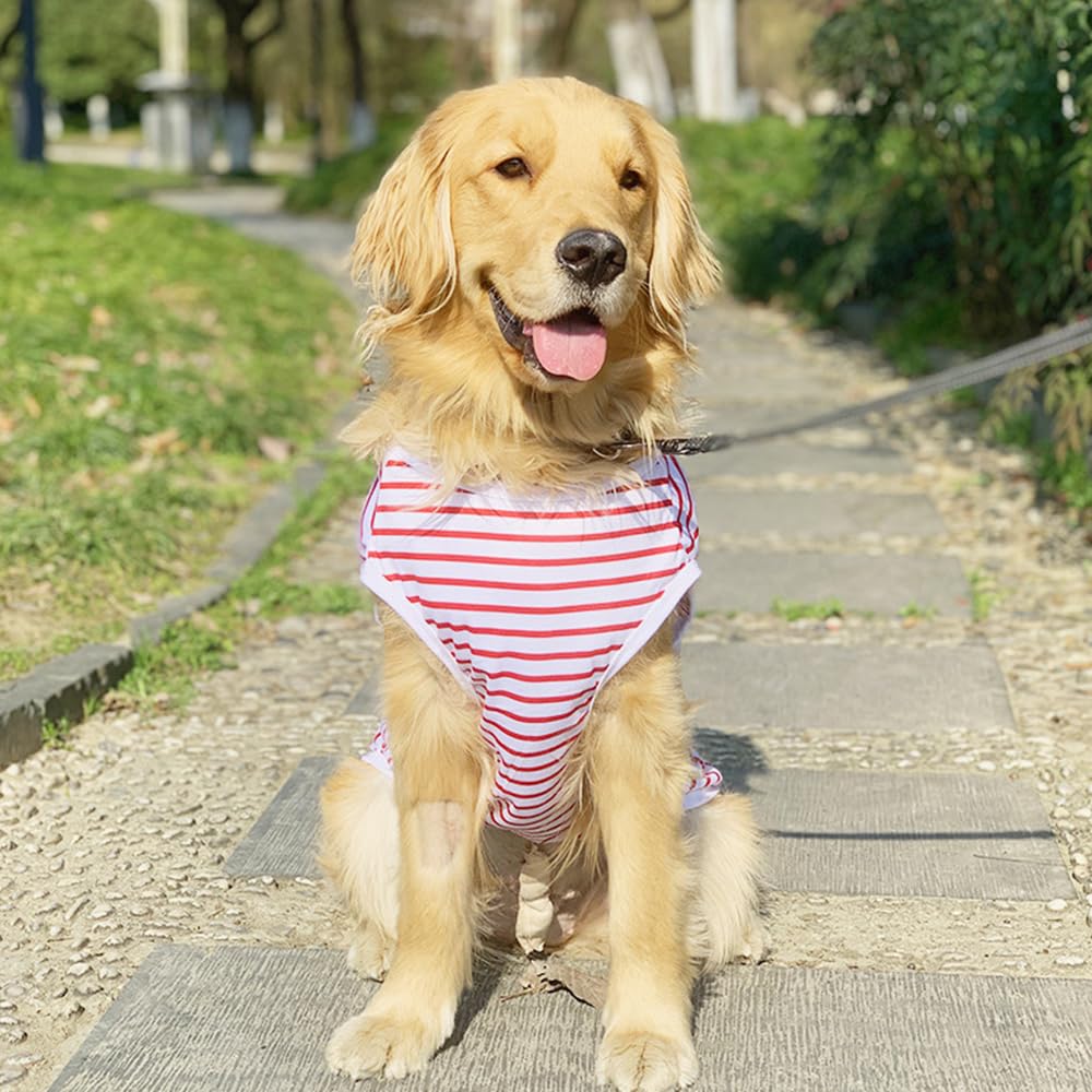 Aniac Summer Xl Dog Shirt For Girl Boy Red White Striped Cotton Dog T-Shirt White Breathable Basic Tank Top Sleeveless Doggy Ves
