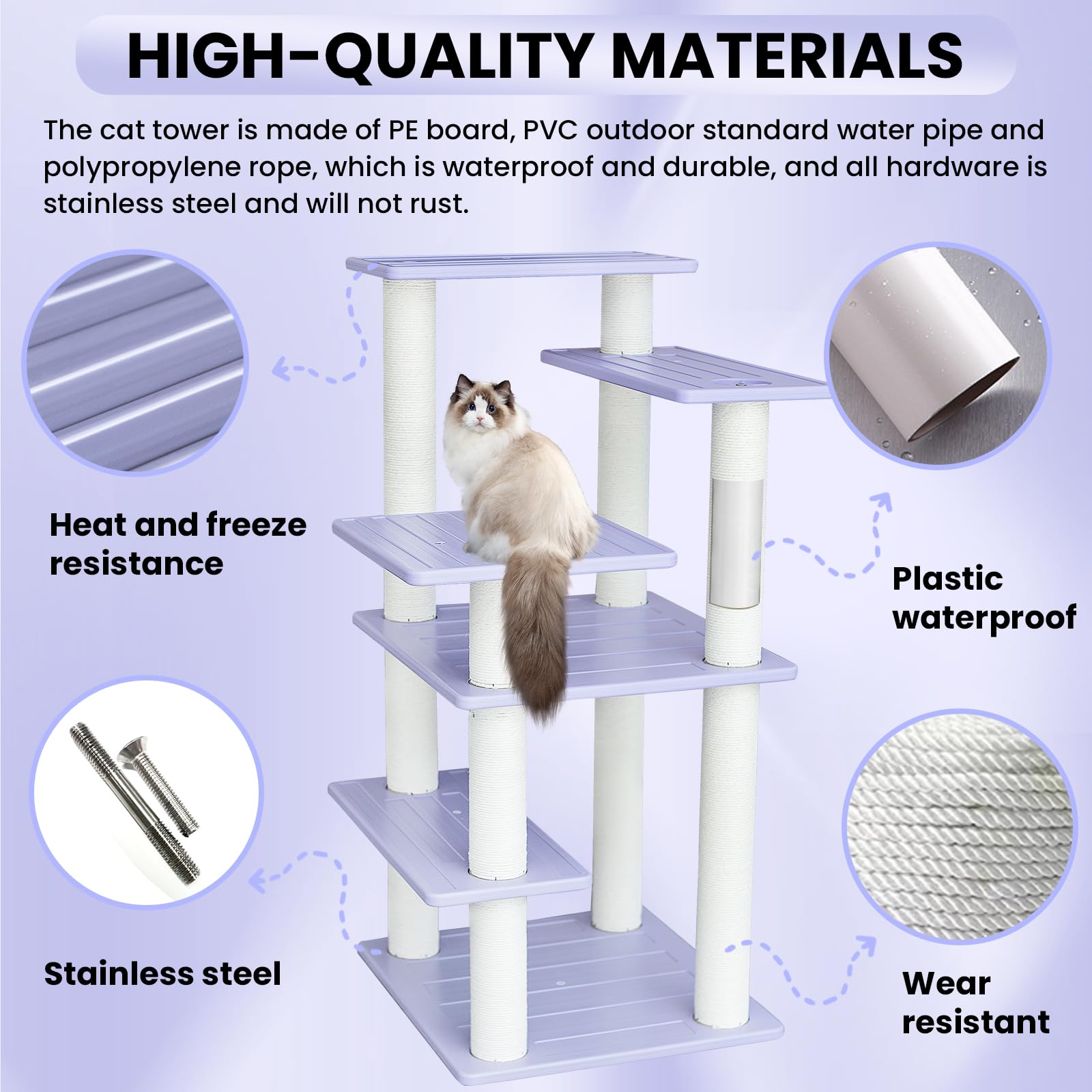 Maohegou 5 Level Cat Tree For Outdoor And Indoor Cats,Large Cat Tower With Scratching Posts 46 Inches