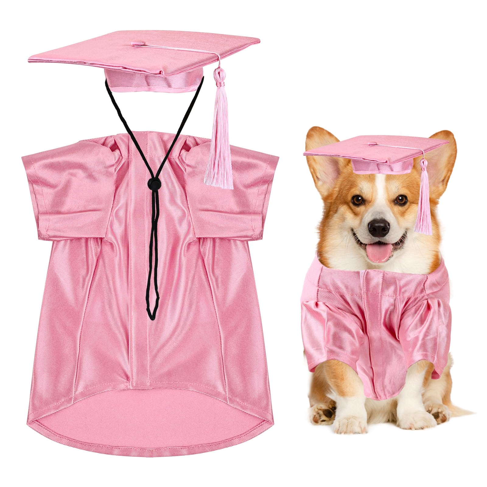 Dog Graduation Cap And Gown, Dogs Cats Graduation Holiday Halloween Costume Accessory(Pink,Large)