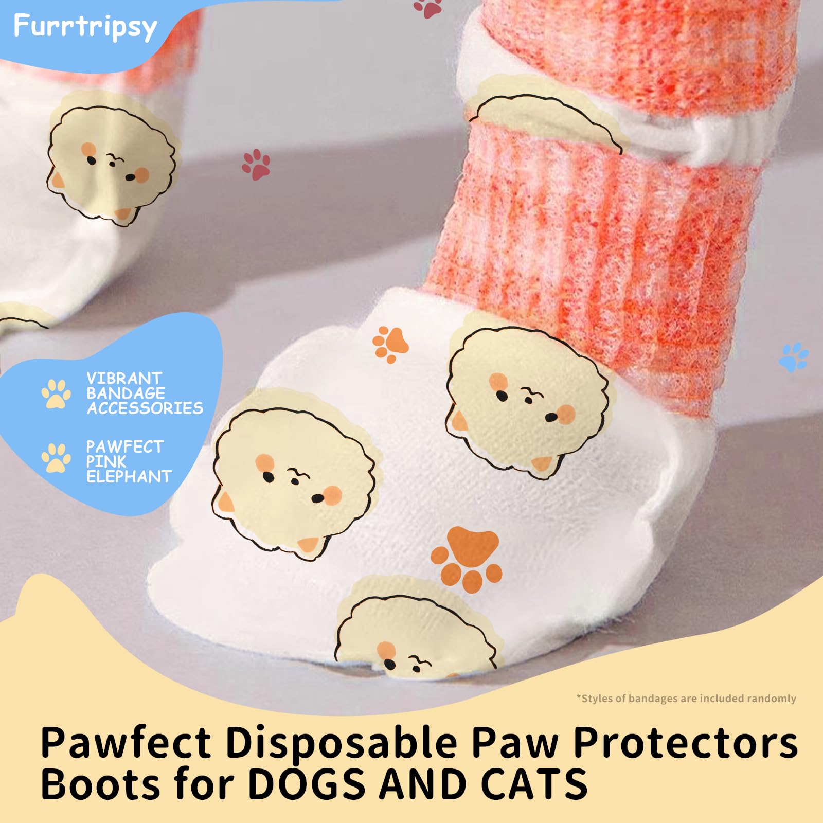 Furrtripsy Disposable Dog Booties For Dog Cats,32Pcs Pet Booties Waterproof And Breathable With Adjustable Bandage,Paw Socks Pro