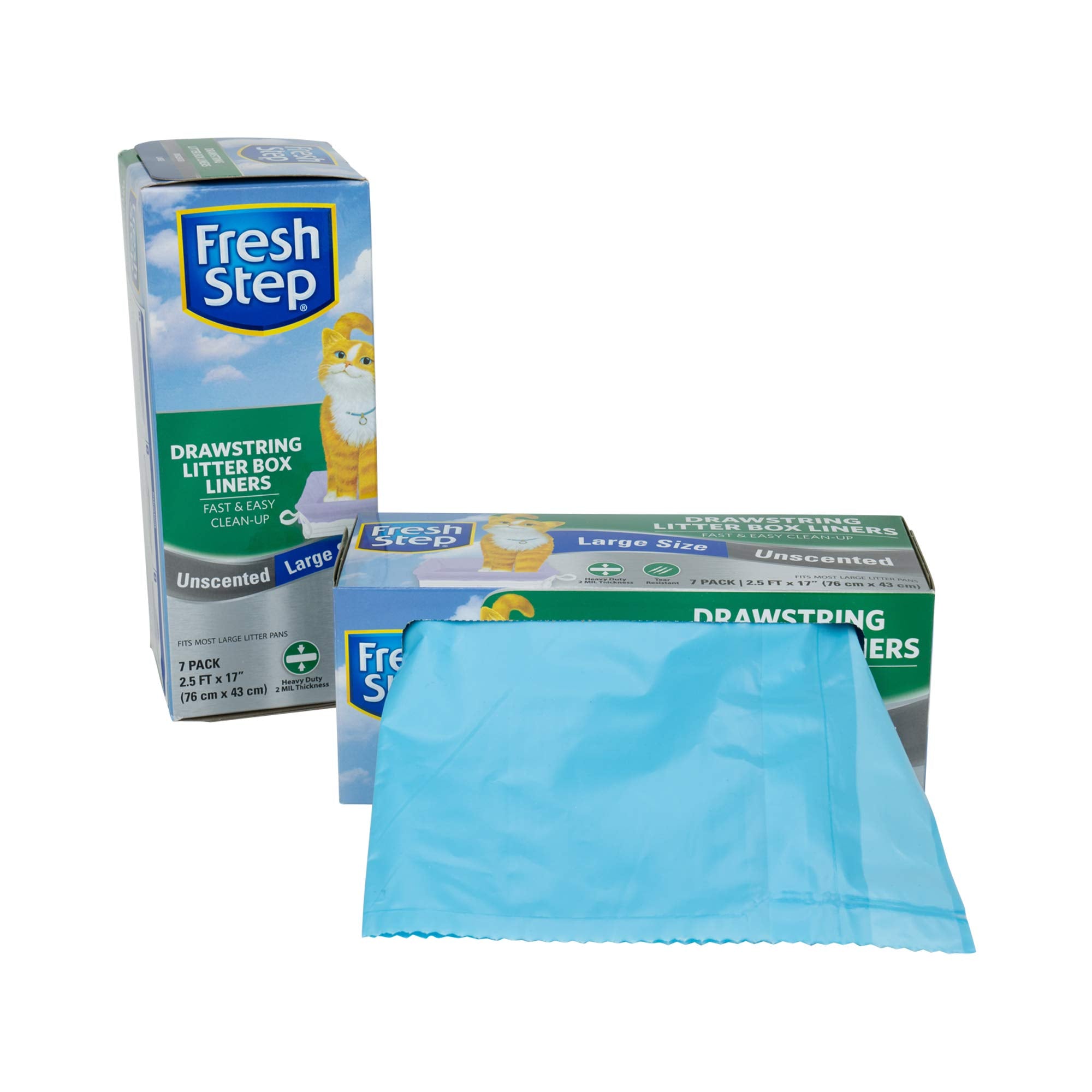 Fresh Step Drawstring Cat Litter Box Liners, Unscented, Size Large, 30 x 17 | Kitty Litter Bags - 7 Count - 4 Pack, Cat Litter L