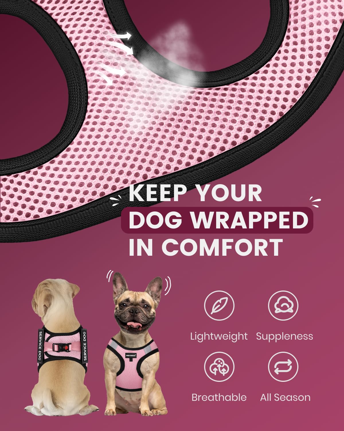 FAYOGOO Service Dog Vest for Small Breed - Lightweight Dog Harness with 6PCS Removable Patches - Puppy Harness and Leash Set for