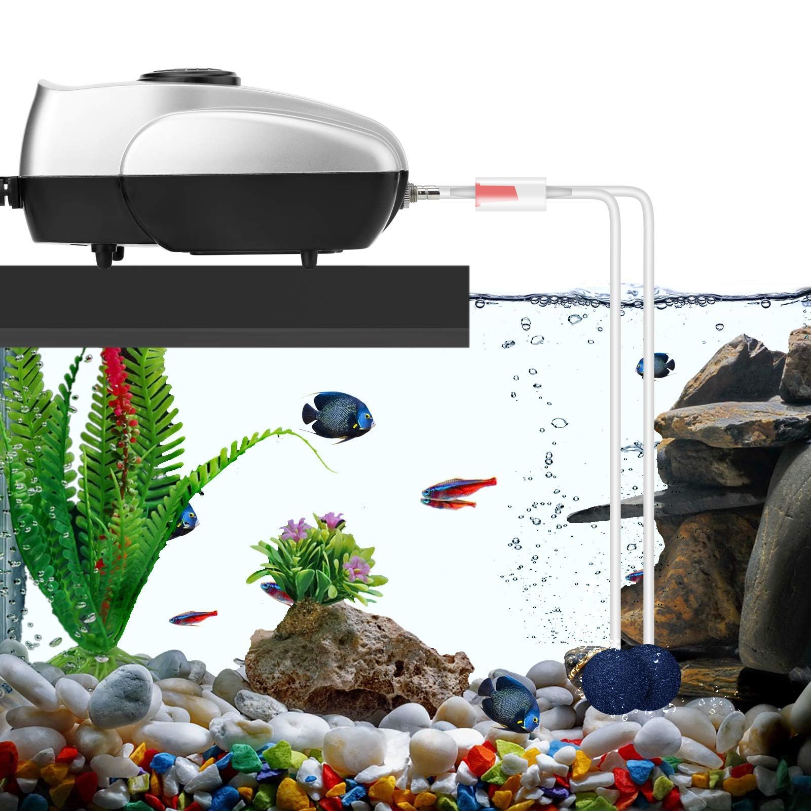 AquaMiracle Aquarium Air Pump Fish Tank Bubbler Aerator, All-in-One Fish Tank Air Pump Kit, Quiet Aquarium Bubbler for 20-80 Gal