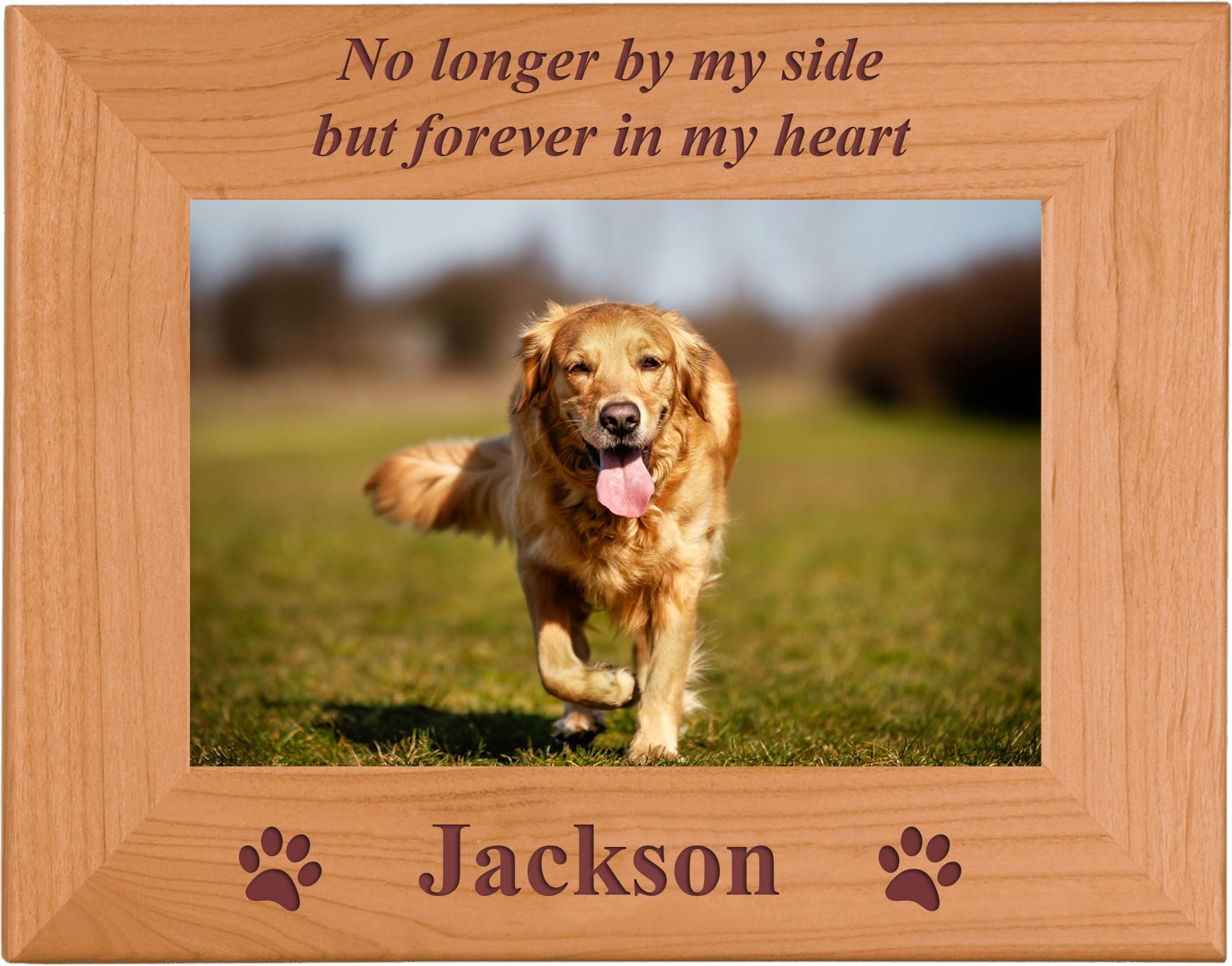 No Longer By My Side But Forever In My Heart - Custom Engraved Wood Dog Picture Photo Frame - Add Your Dogs Name (8X10 Horizonta