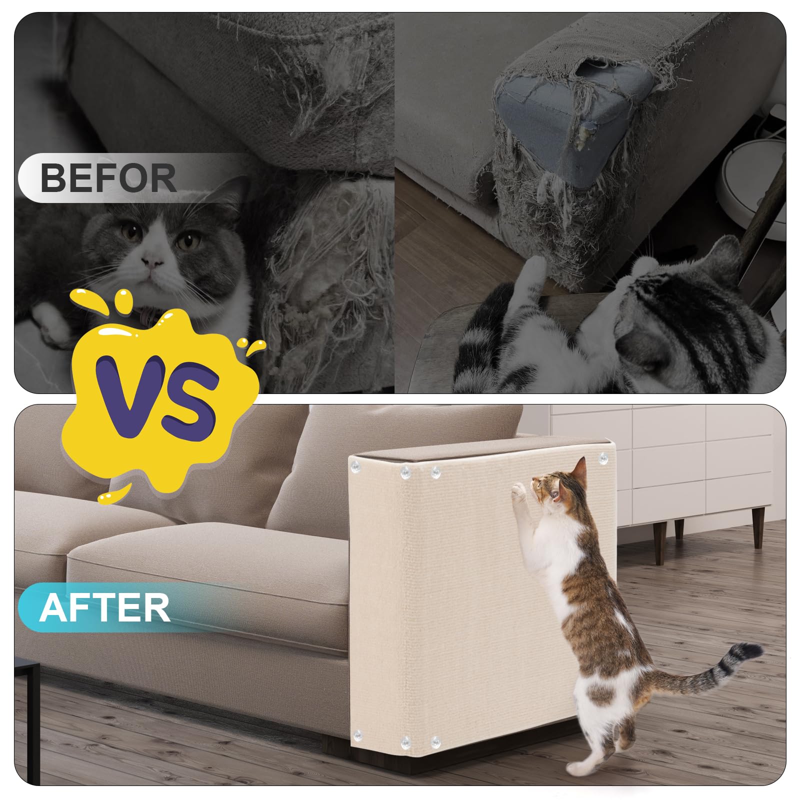 Uross Cat Couch Protector For Fabric Sofa -100''X15.8'' Cat Scratcher Pad Furniture Protector Sofa Couch Corner Diy Self Adhesiv