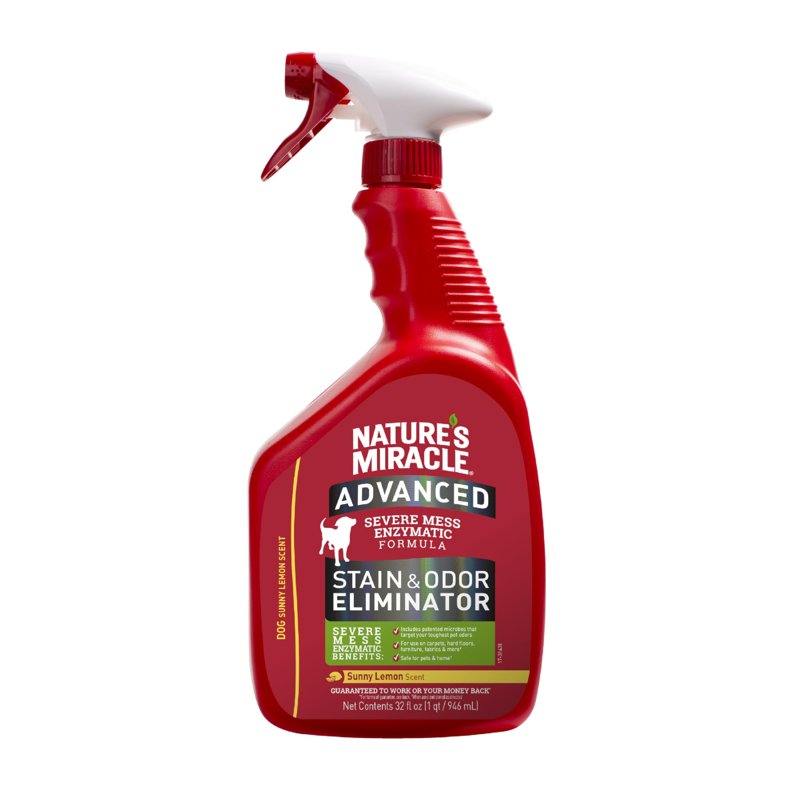 Natures Miracle Advanced Stain & Odor Eliminator, 32 Ounces, Sunny Lemon Scent, Severe Mess Enzymatic Formula For Tough Pet Mess