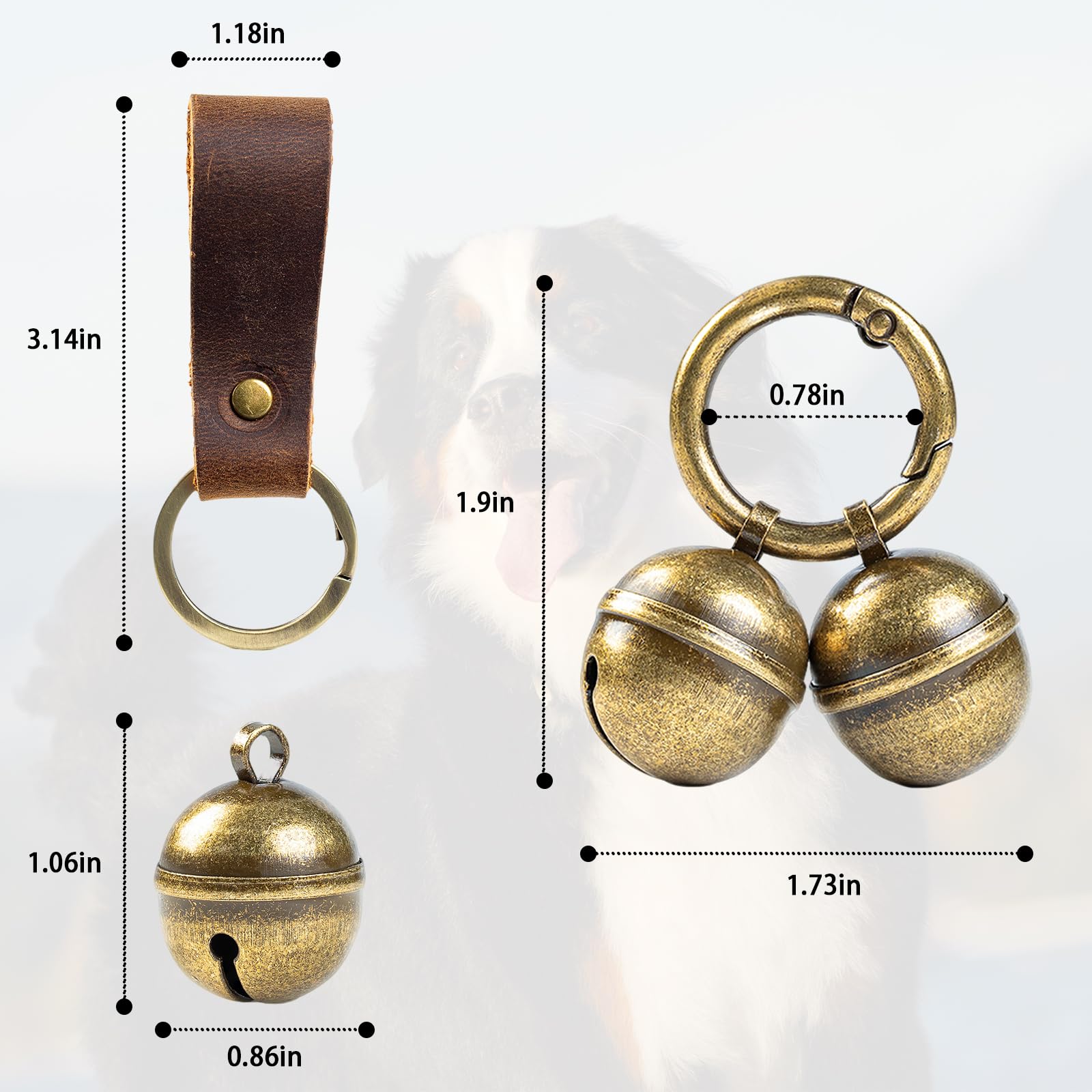 Geehouz Loud Dog Collar Bells, Durable Pet Bells Tracker For Large Dogs, 4 Copper Ells And 2 Leather Button Strap For Outdoor Sa