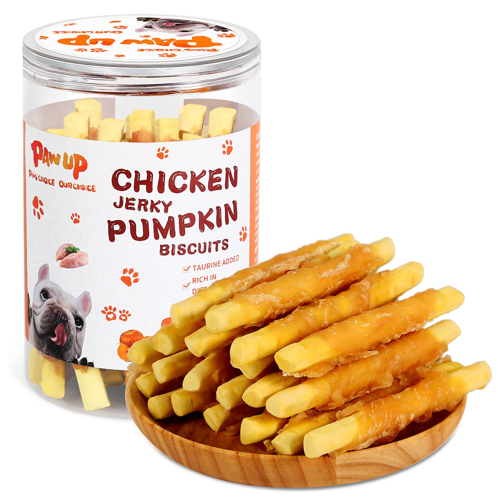 PAWUP Dog Treats Chicken Wrapped Biscuits Pumpkin Sticks, Rawhide Free Soft Chewy w/Taurine, Dog Training Treats,12.5 oz