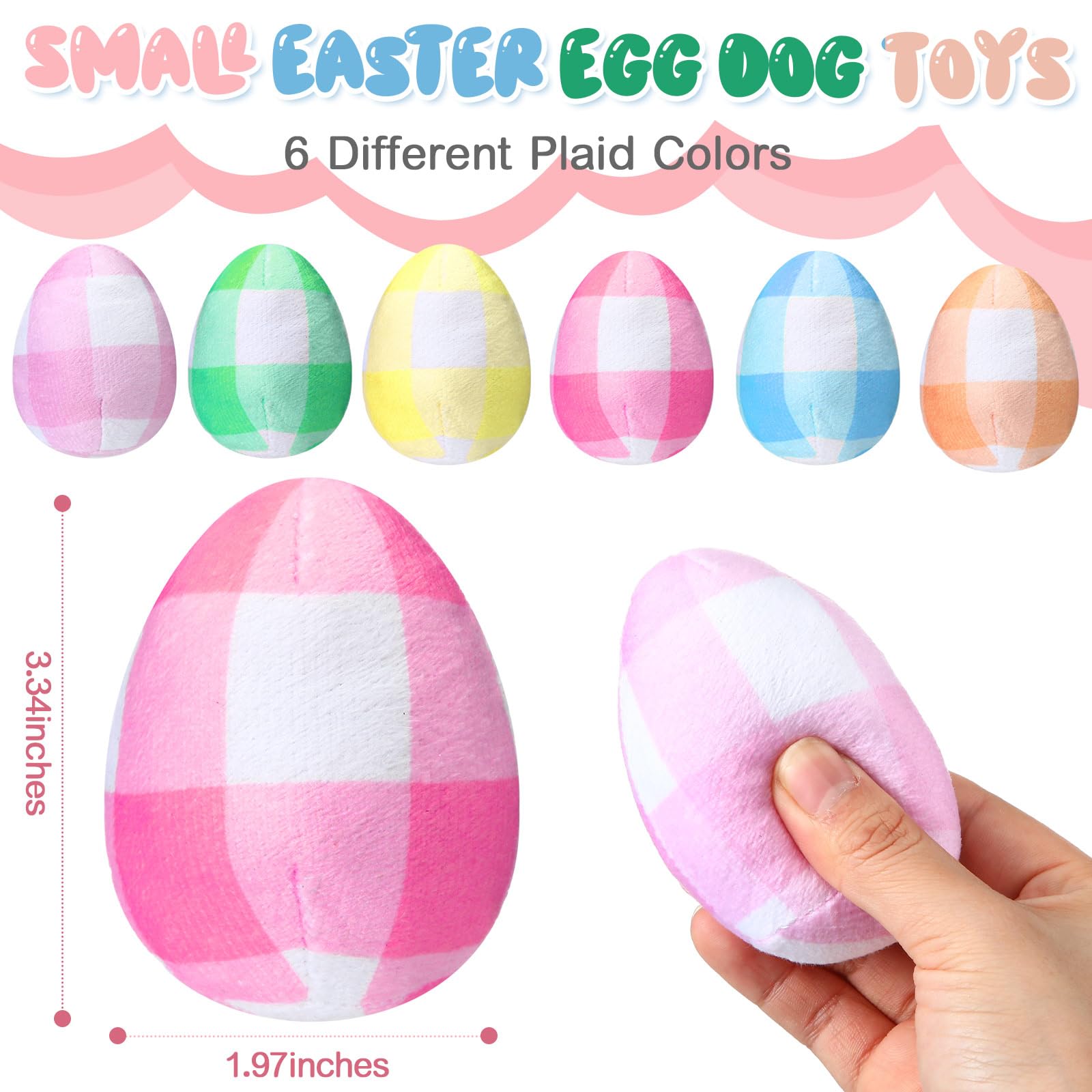 Leyndo 24Pcs Pastel Plaid Plush Easter Egg Toys For Medium & Small Dogs, Cotton Squeaky Dog Teething Toy, Pet Costume, Ifs2263-2