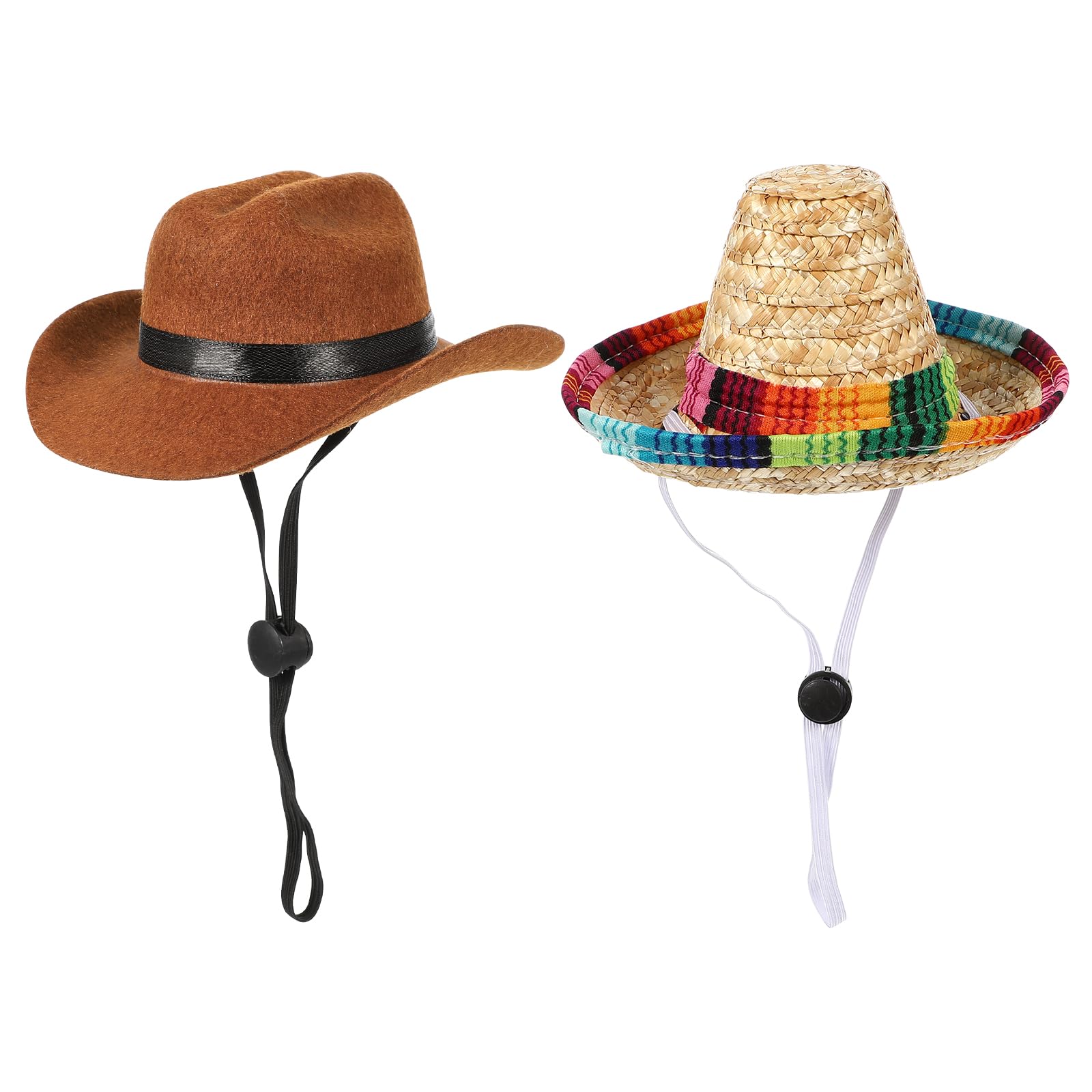 2Pcs Pet Dog Cat Hat Dog Straw Hat- Puppy Summer Sunhat With Adjustable String Pet Hawaii Tropical Mexican Party Headwear