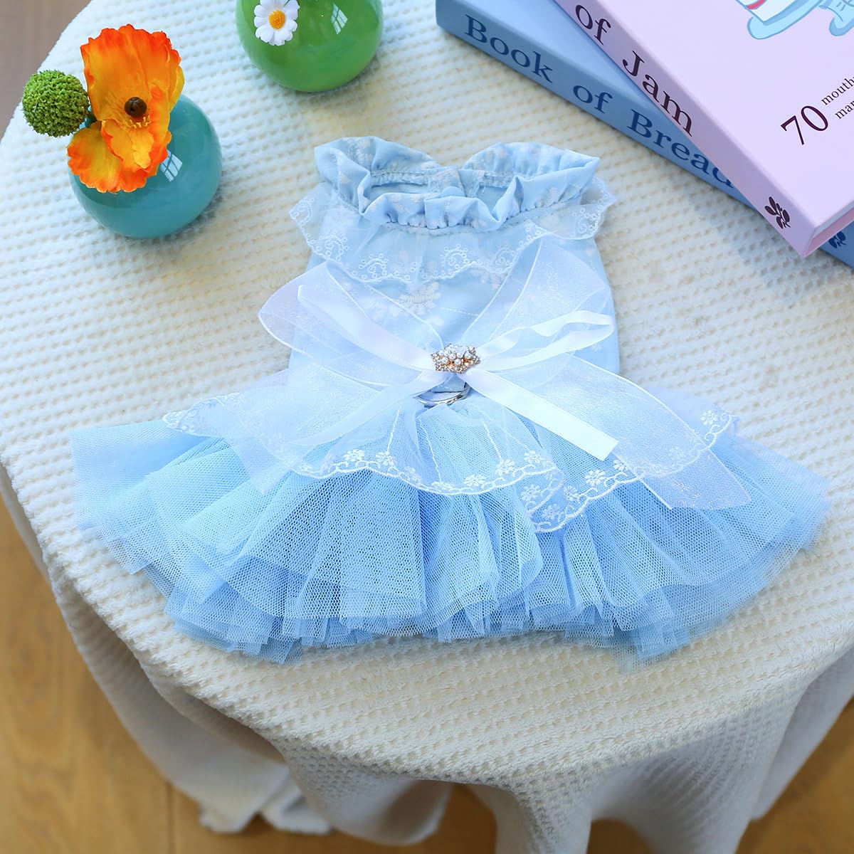 Marupet Fashion Sweet Puppy Dog Blingbling Princess Skirt Pet Dog Lace Cake Camisole Tutu Dress F-Blue M
