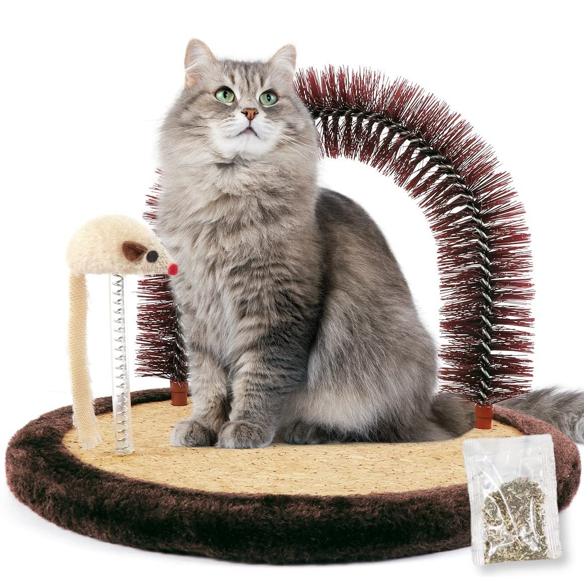 Happi N Pets The Original Cat Arch Self Groomer Cat Massager, Cat Grooming Brush With Sturdy Cat Scratching Pad And Catnip Toy, 