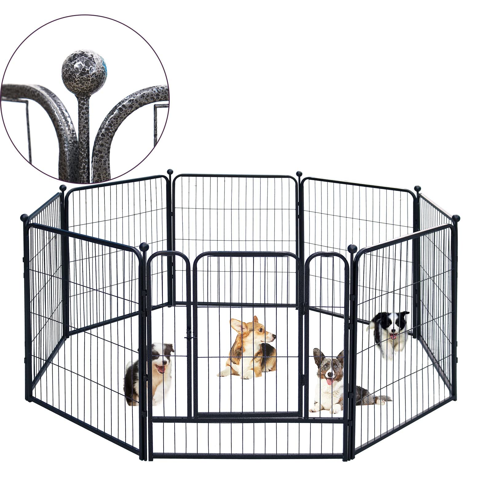 Dog Playpen,24/32/40 Inch Height In Heavy Duty,Folding Indoor Outdoor Dog Exercise Fence, Portable Pet Playpen With Door For Large Medium Dogs - Silver Gray (8 Panels, 32 Inch)