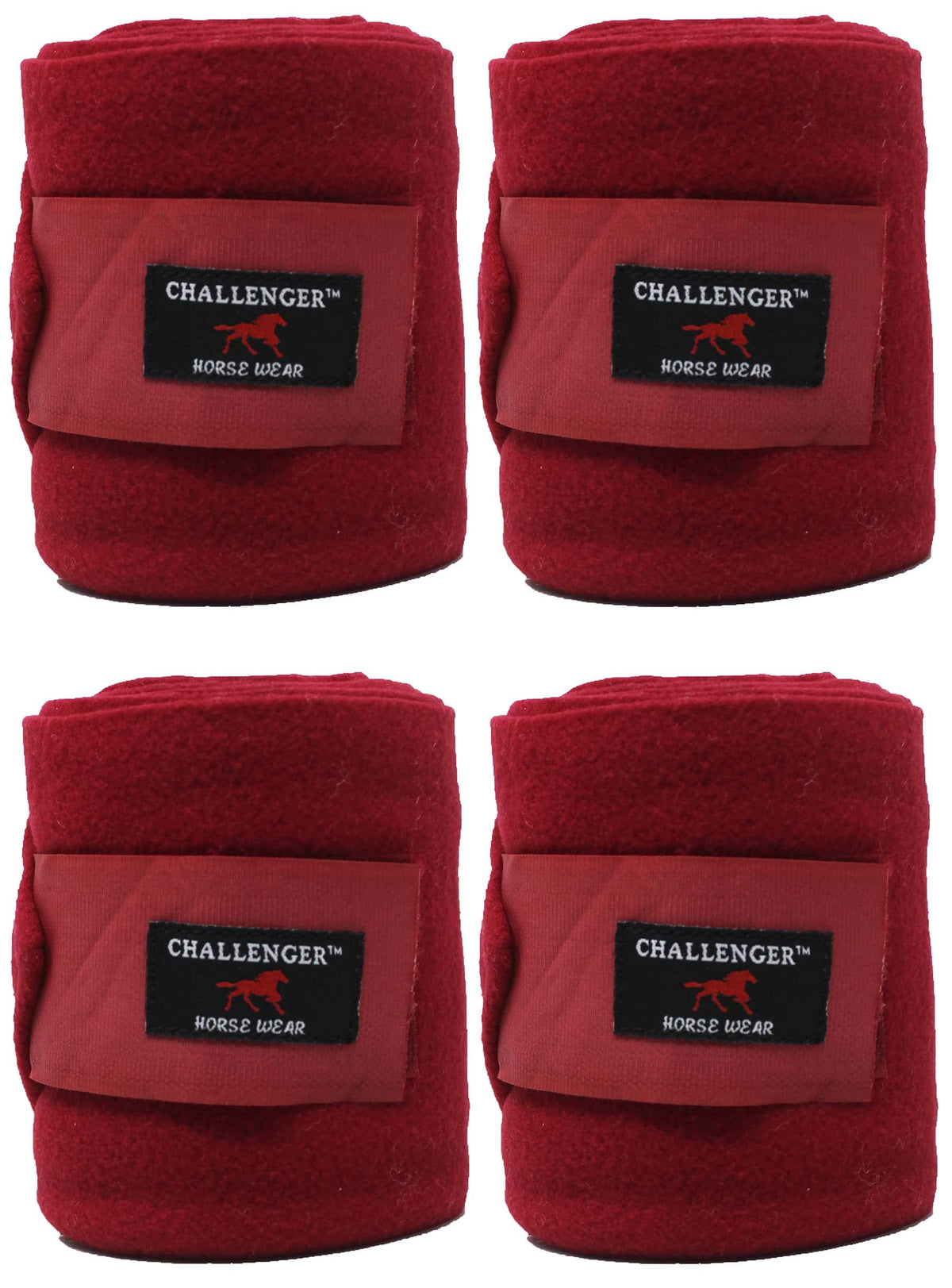 Challenger Horse Tack Grooming Leg Polo Wrap Set Of 4 Soft Fleece Burgundy 95R06