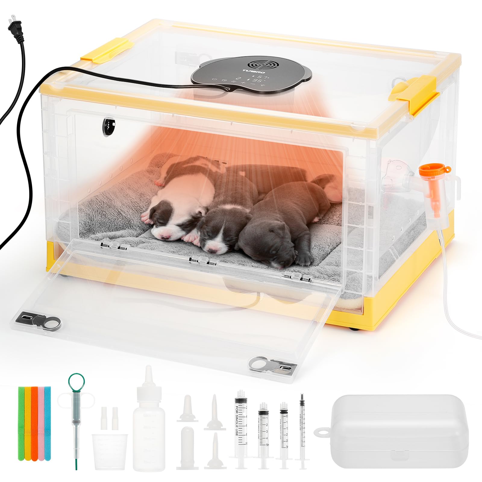 TURBRO 85L Pet Incubator, Precision Temperature Control for Puppy & Kitten Care, with Adjustable Fan Speed, Multifunctional LED 