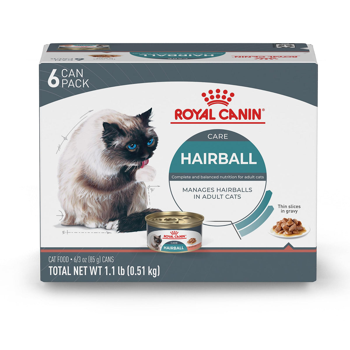 Royal Canin Hairball Care Thin Slices In Gravy Wet Cat Food, 3 Oz Can (6-Pack)