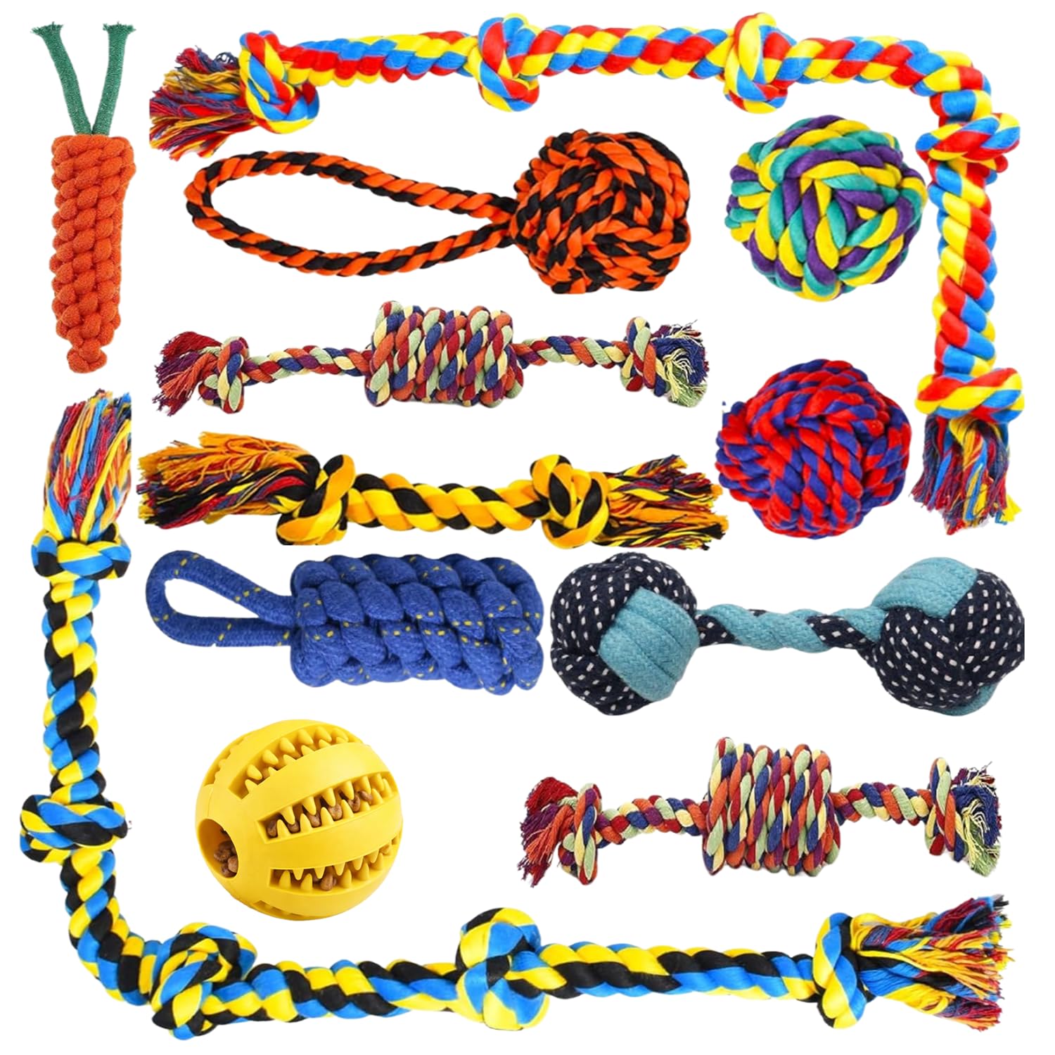 SRI Pet Dog Rope Toys Combo  Durable Cotton Chew & Tug Toys with Treat Ball for Puppies & Dogs | Teeth Cleaning Toys for Aggres