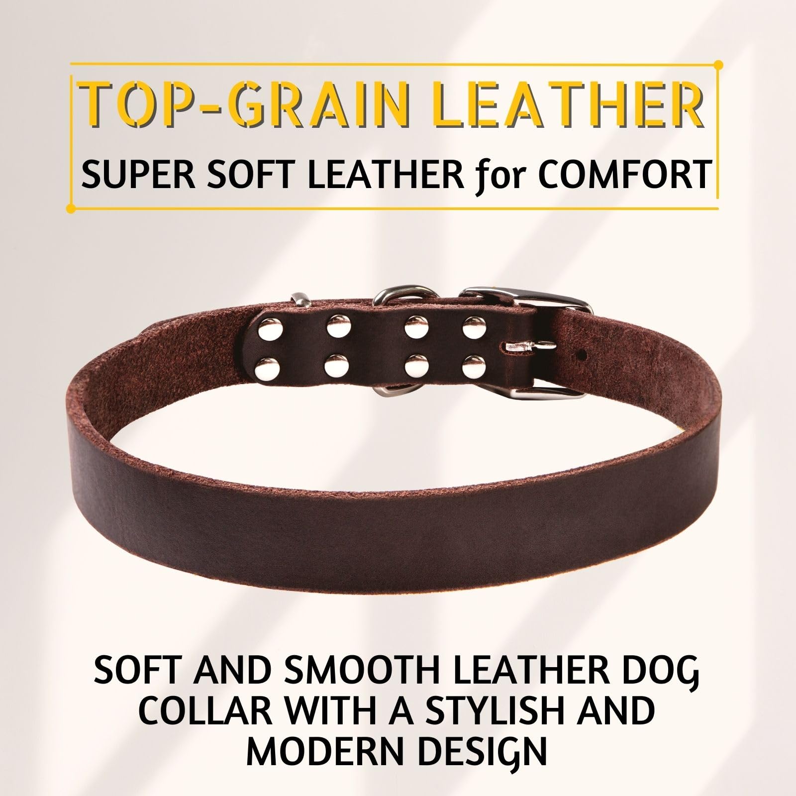 Adityna - Leather Dog Collar For Large Dogs - Classic Style, Soft And Strong, Heavy-Duty Top-Grain Leather Collar For Walking, T