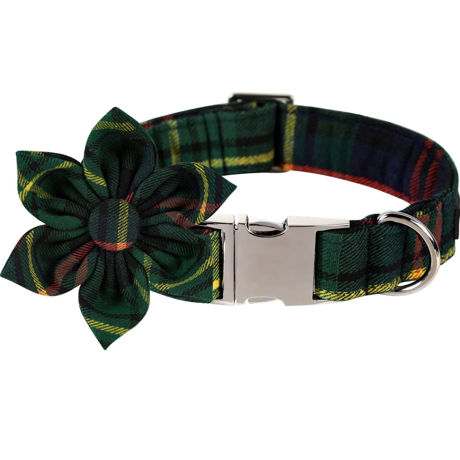 Lionet Paws Christmas Dog Collar With Flower, Soft And Comfortable, Adjustable Collar For Medium Dogs Girl Gift, Neck 13.5-22 Inches