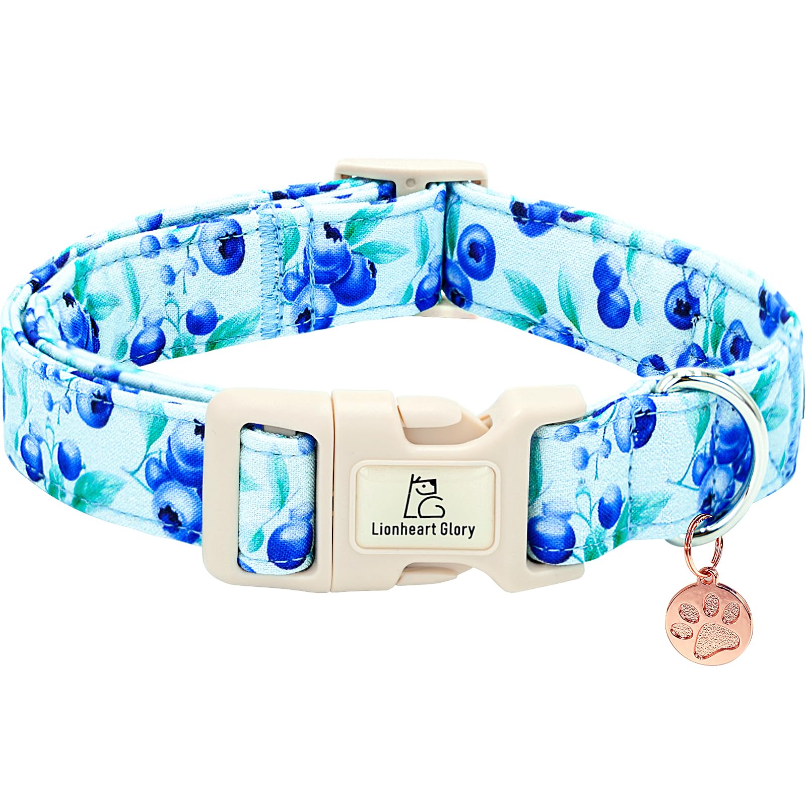 Lionheart Glory Dog Collar Blueberries Print Collar For Large Dogs Spring Summer Female Or Male Collars Pets Gift Adjustable Hea